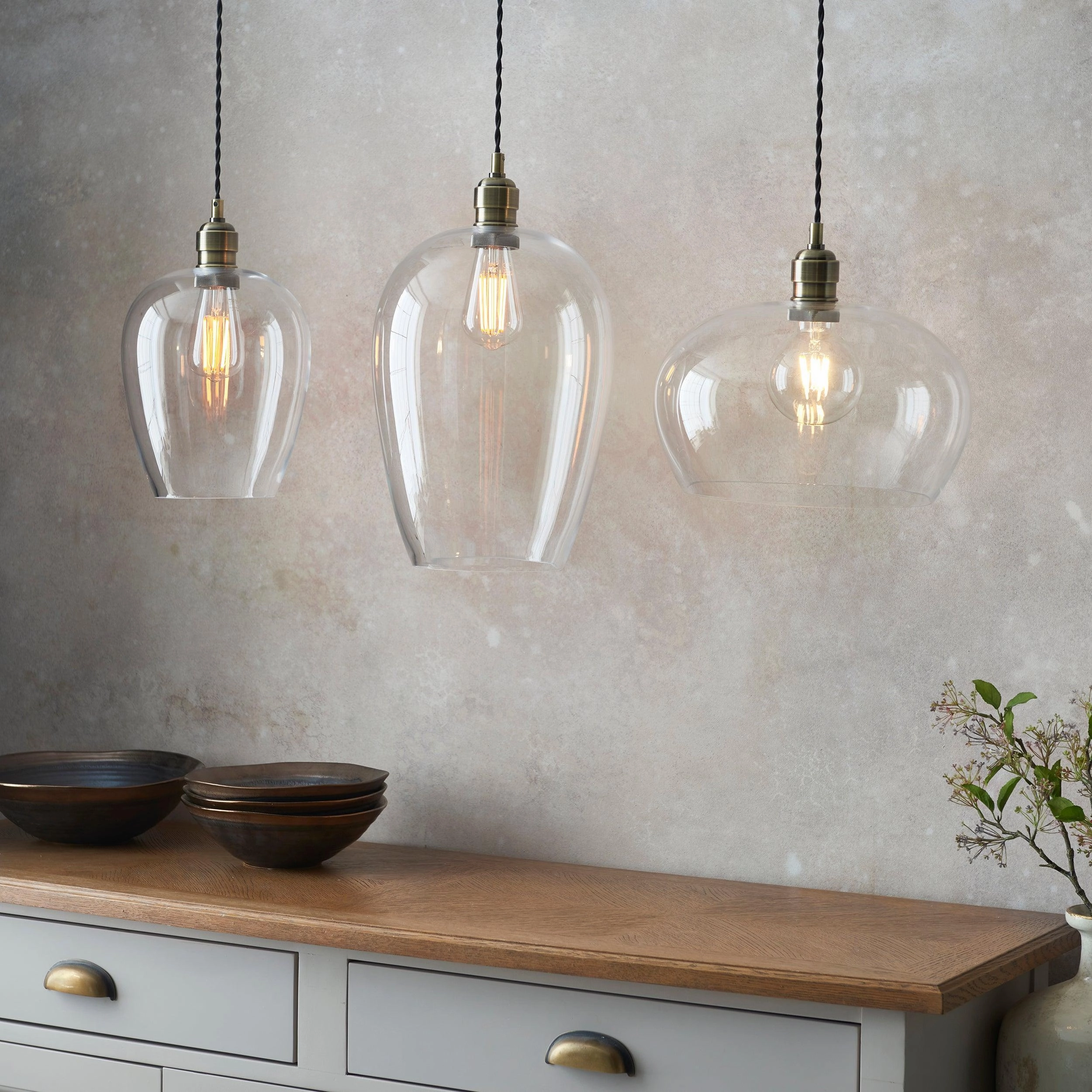 Island Brass & Glass Shade Art Deco Pendant Light