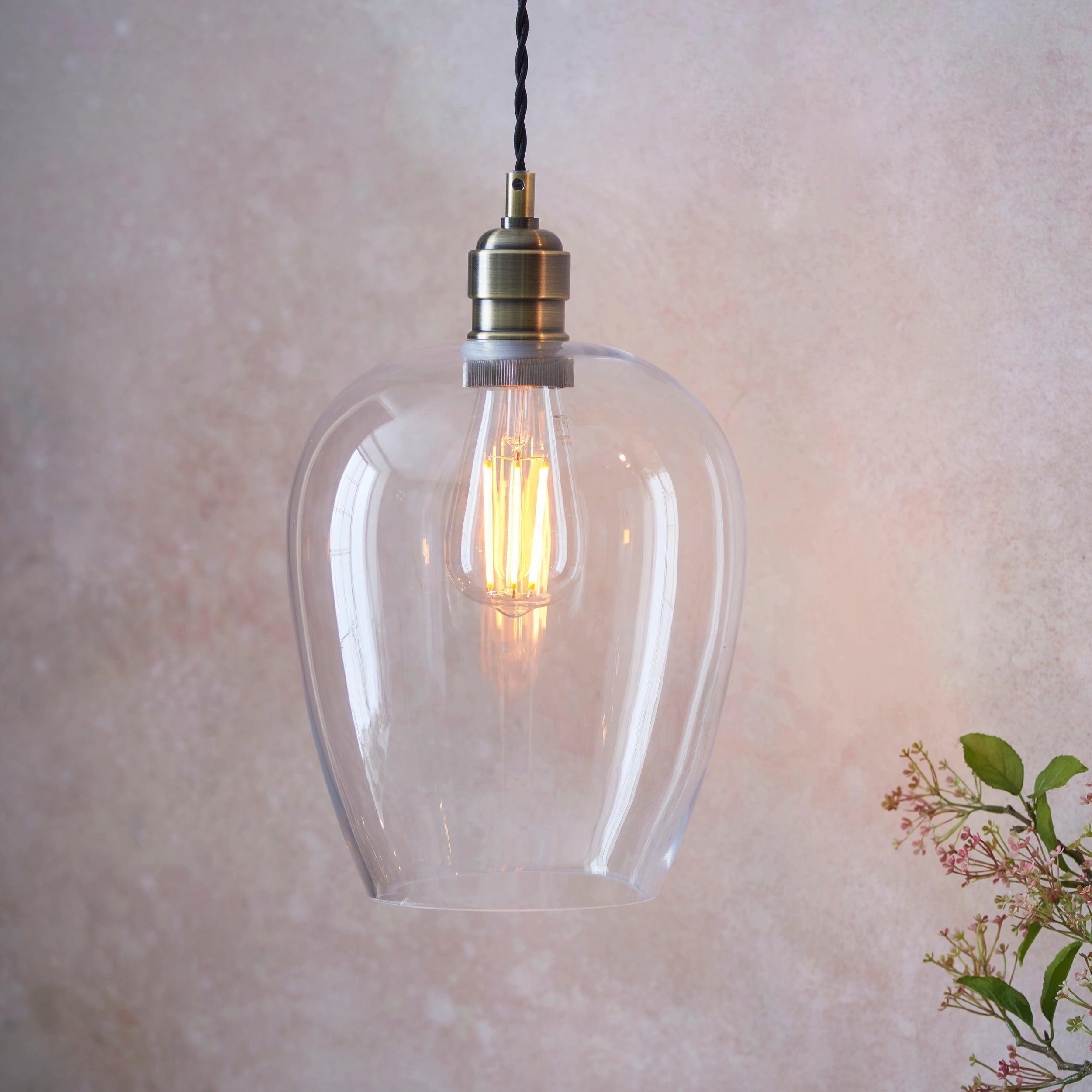 Island Brass & Glass Shade Art Deco Pendant Light