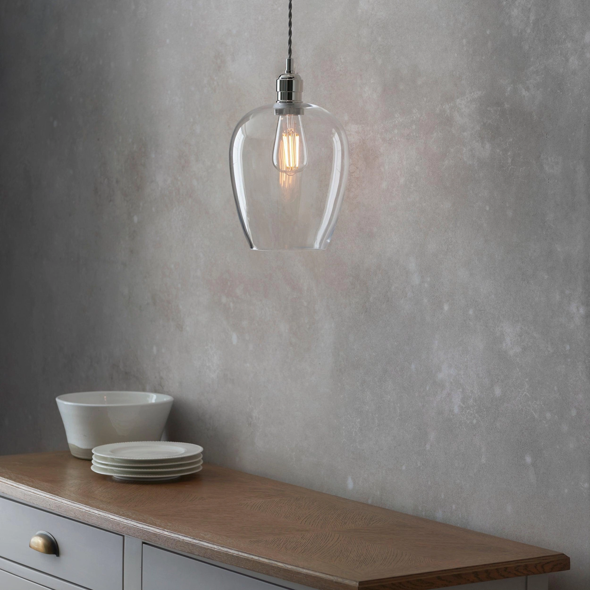 Island Chrome & Glass Shade Art Deco Ceiling Pendant