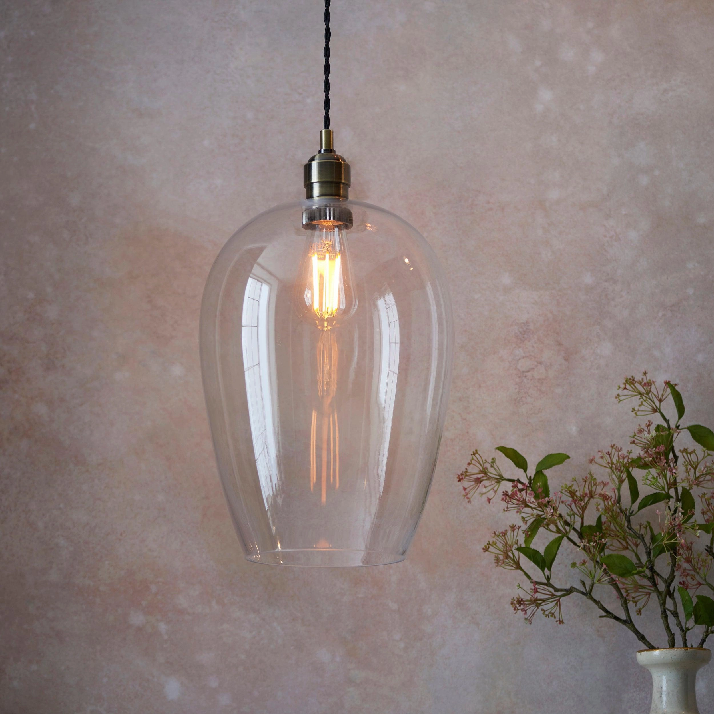 Island Large Brass & Glass Shade Art Deco Ceiling Pendant