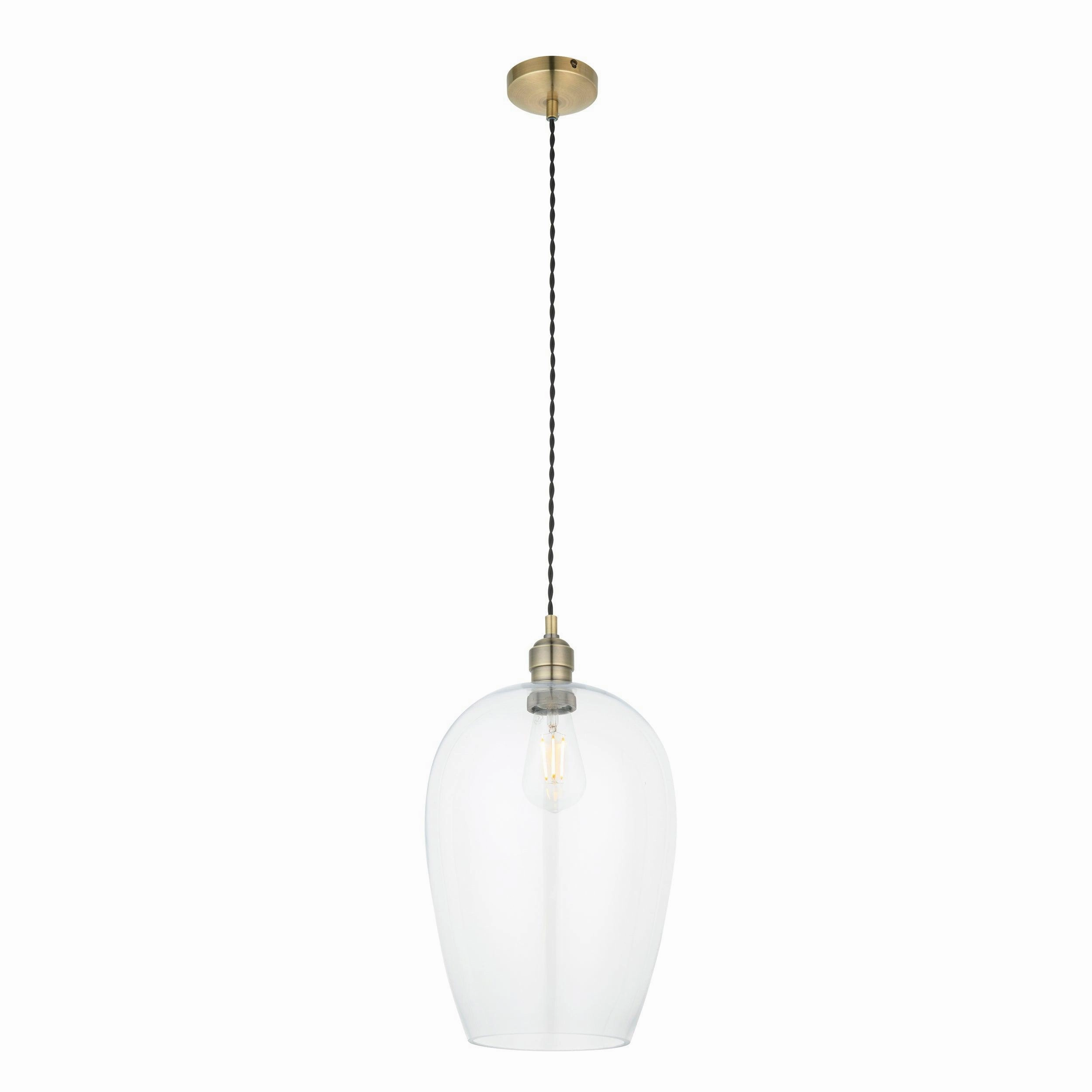 Island Large Brass & Glass Shade Art Deco Ceiling Pendant