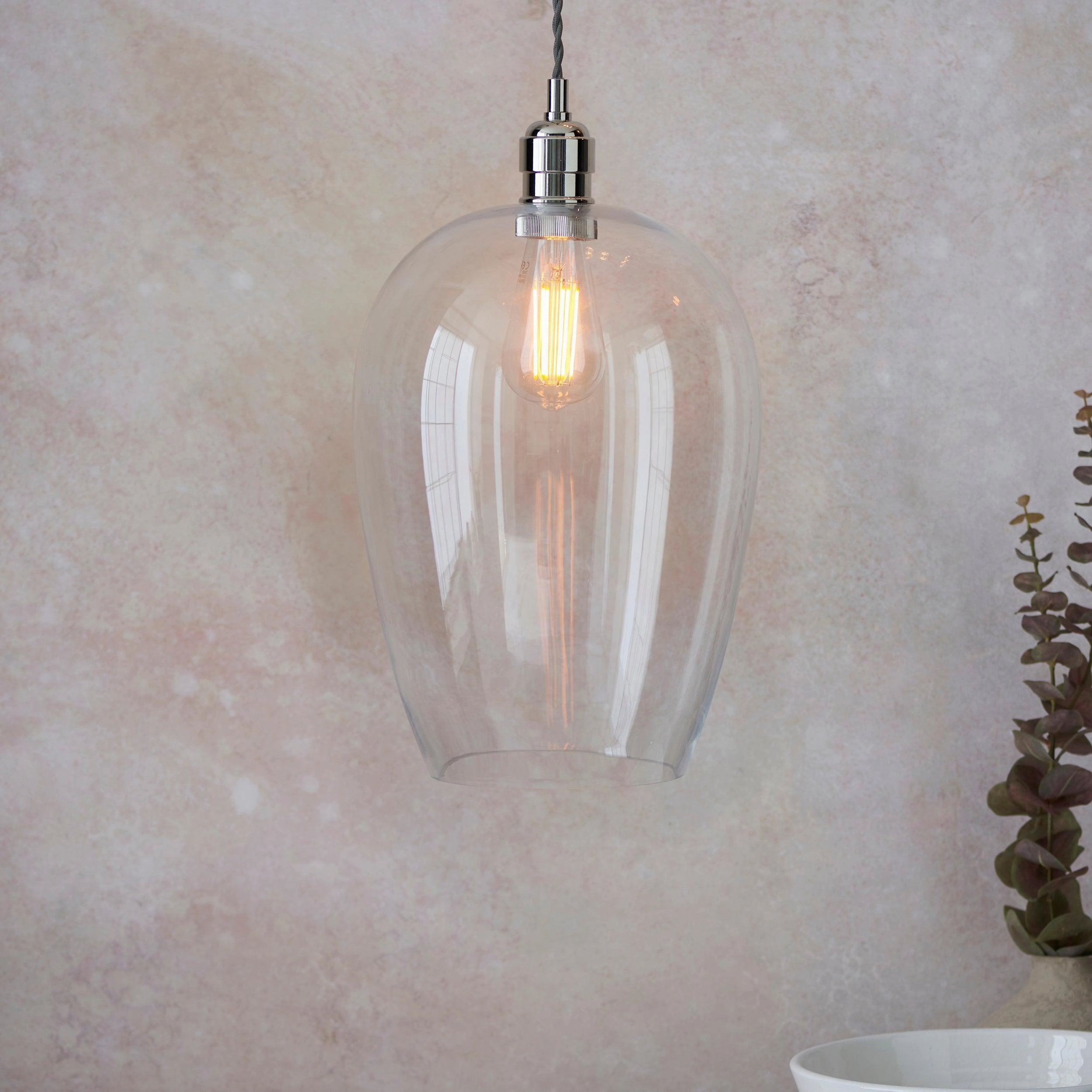 Island Large Chrome & Glass Shade Art Deco Pendant Light