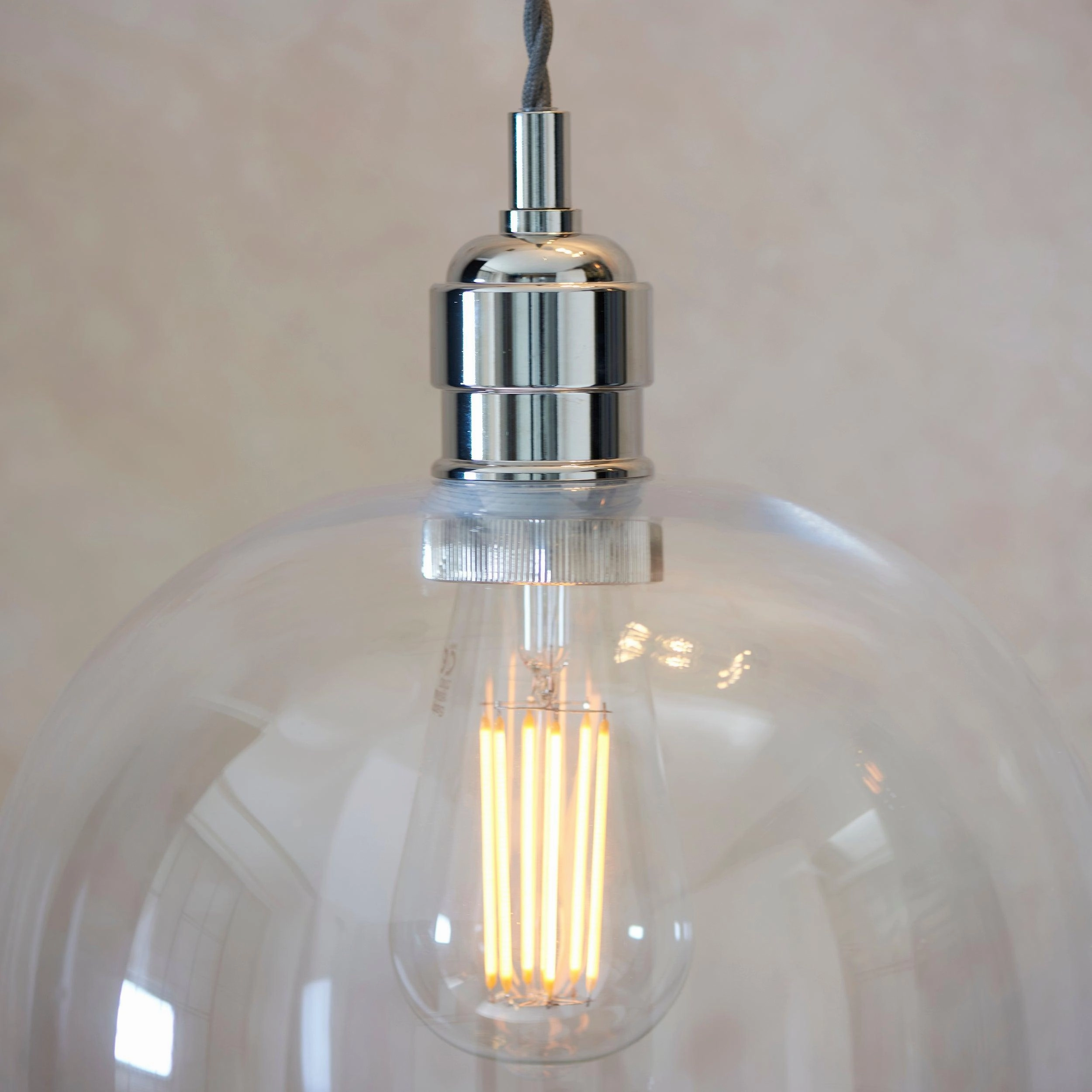 Island Large Chrome & Glass Shade Art Deco Pendant Light
