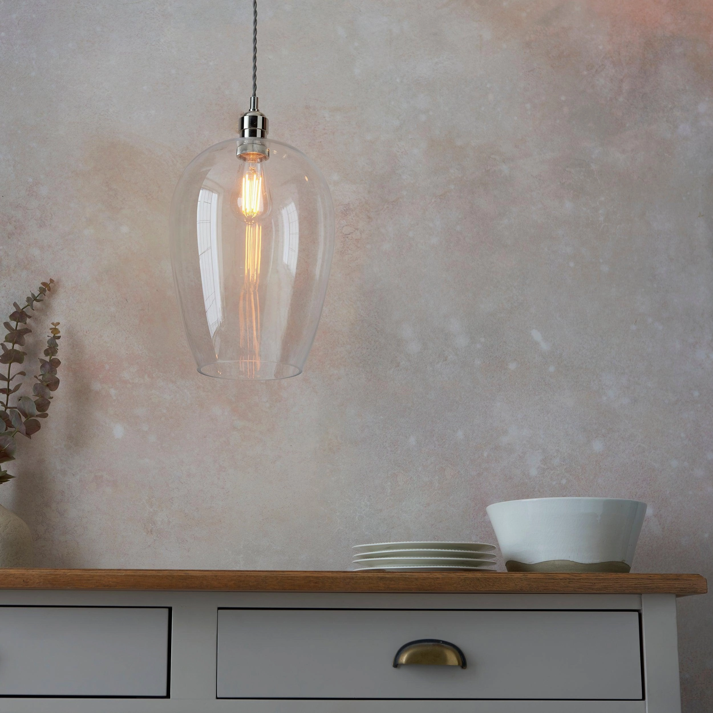 Island Large Chrome & Glass Shade Art Deco Pendant Light
