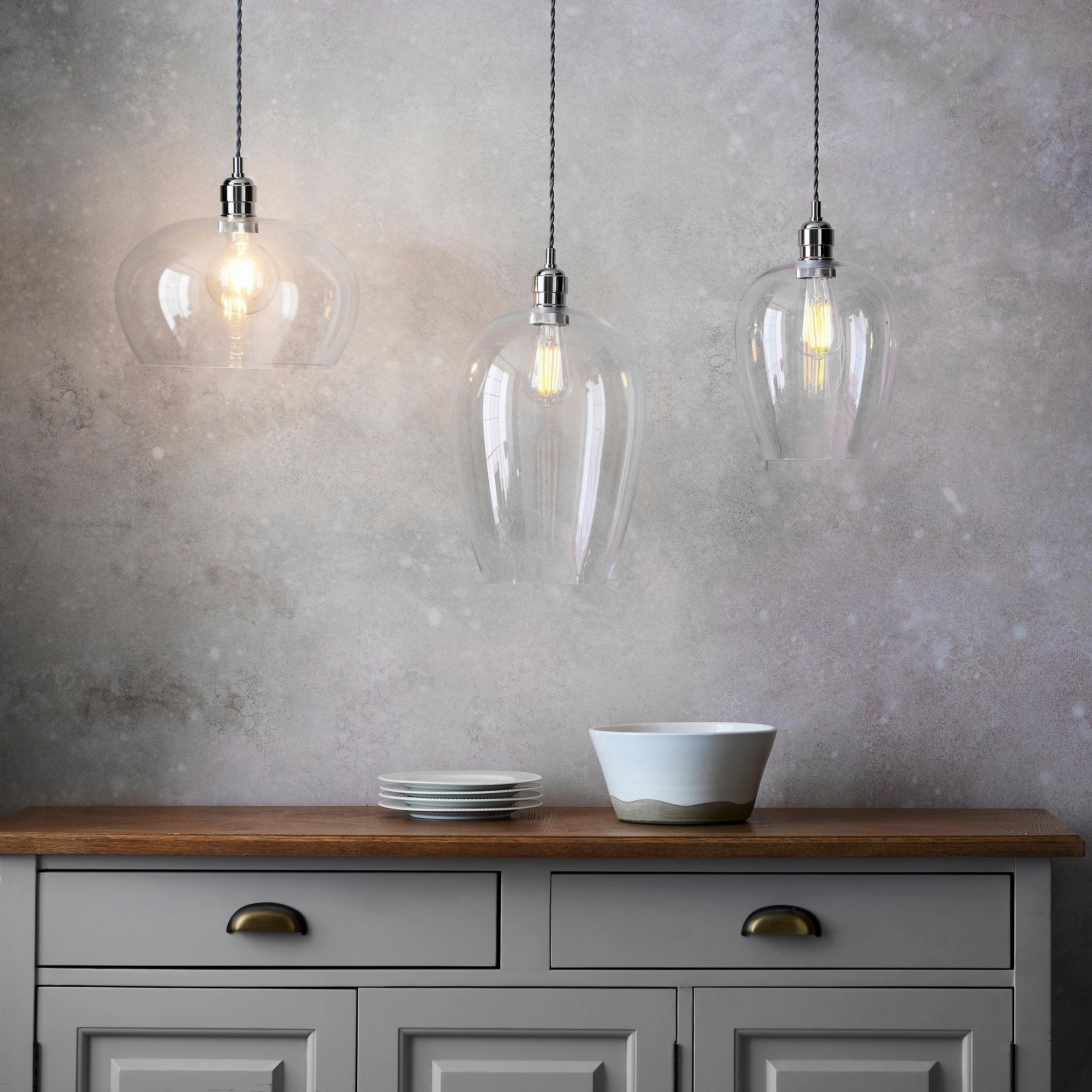Island Large Chrome & Glass Shade Art Deco Pendant Light