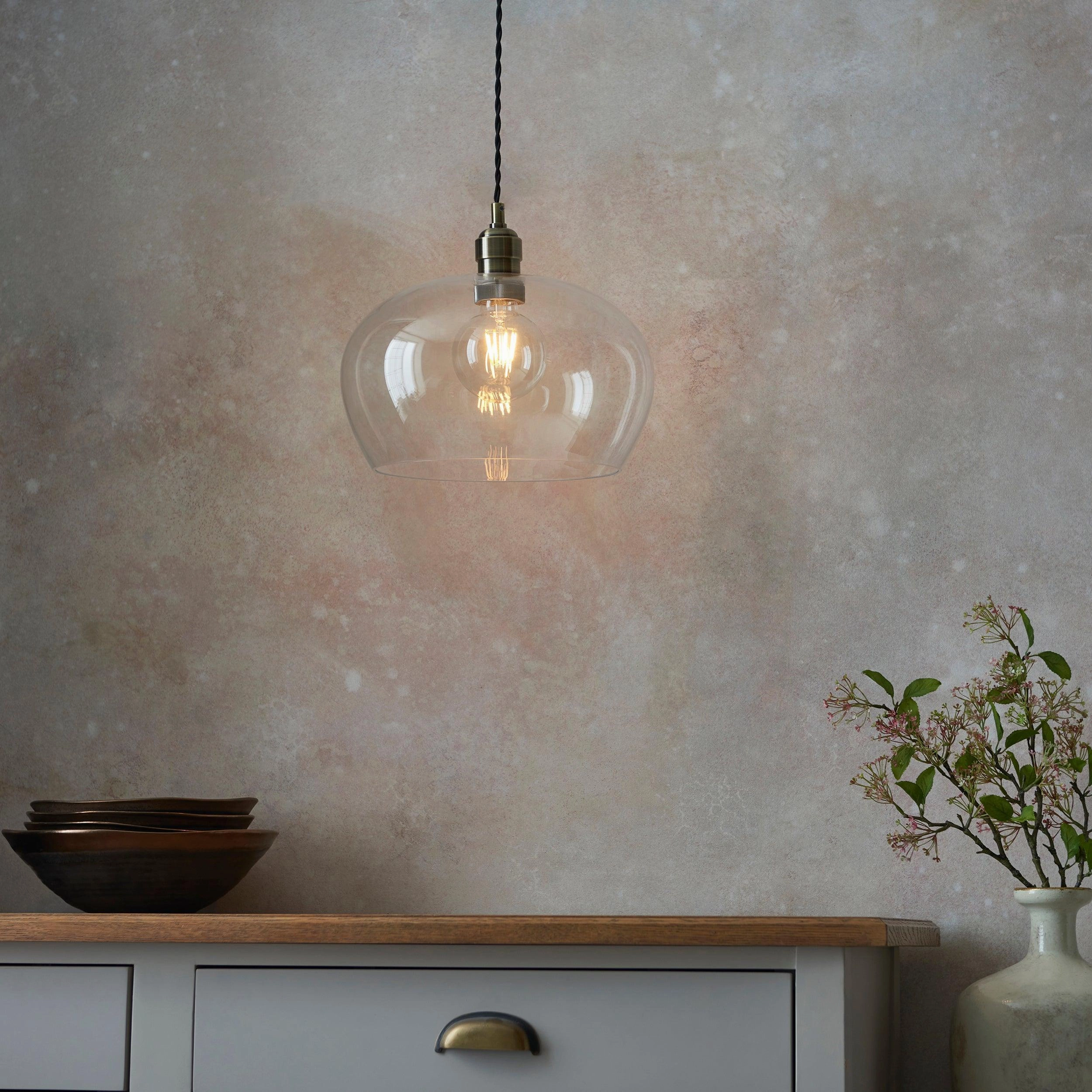 Island Medium Brass & Clear Glass Ceiling Pendant Light