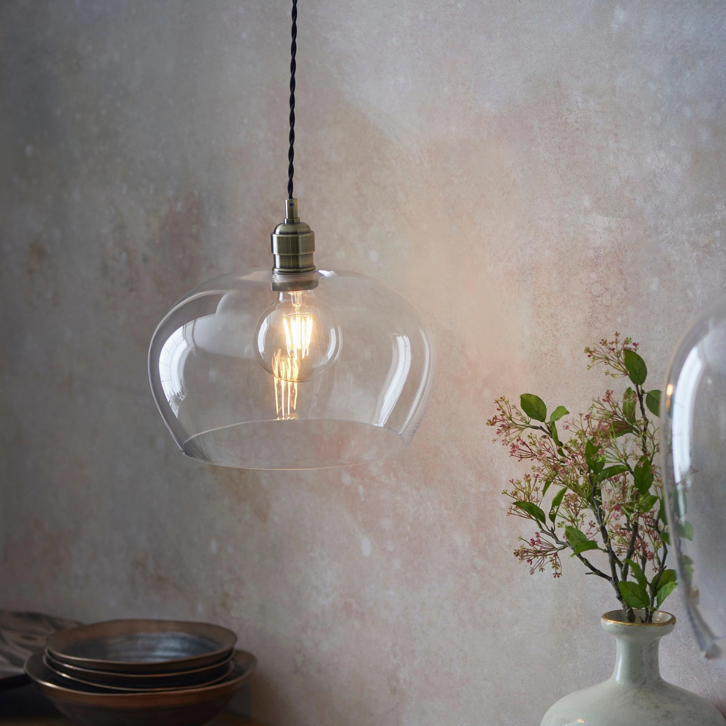 Island Medium Brass & Clear Glass Ceiling Pendant Light