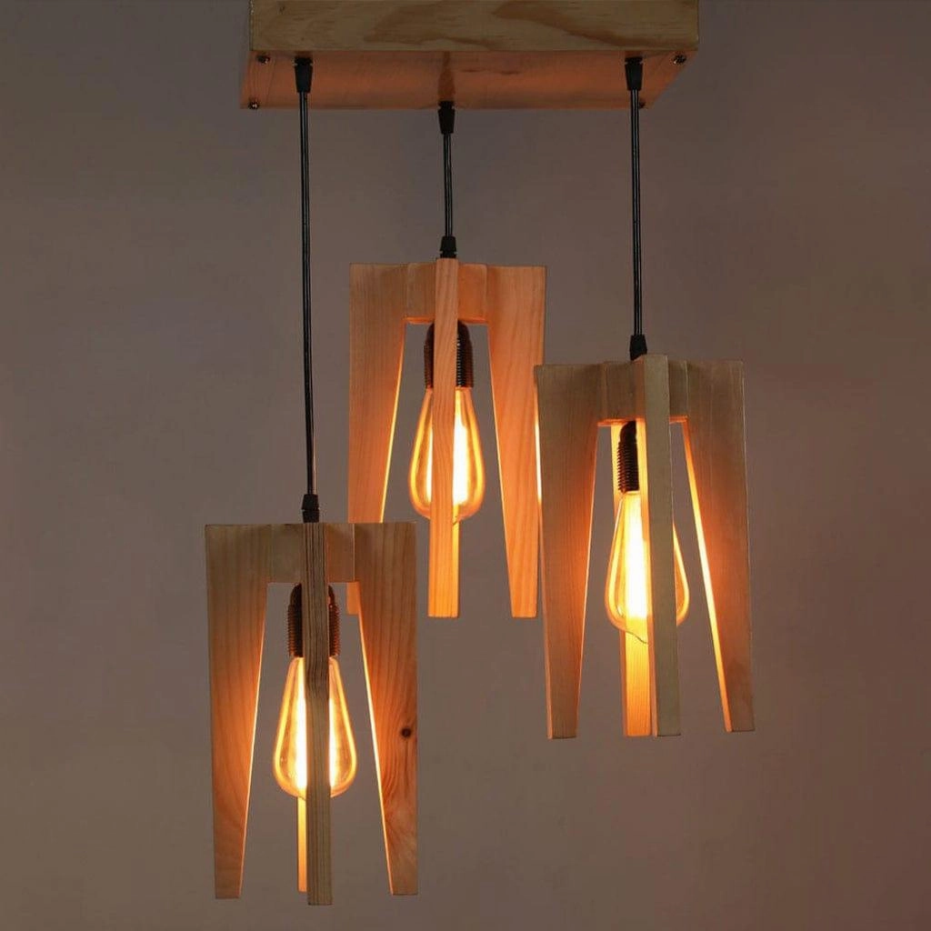 Jet Beige Wooden Cluster Hanging Lamp (BULB NOT INCLUDED)