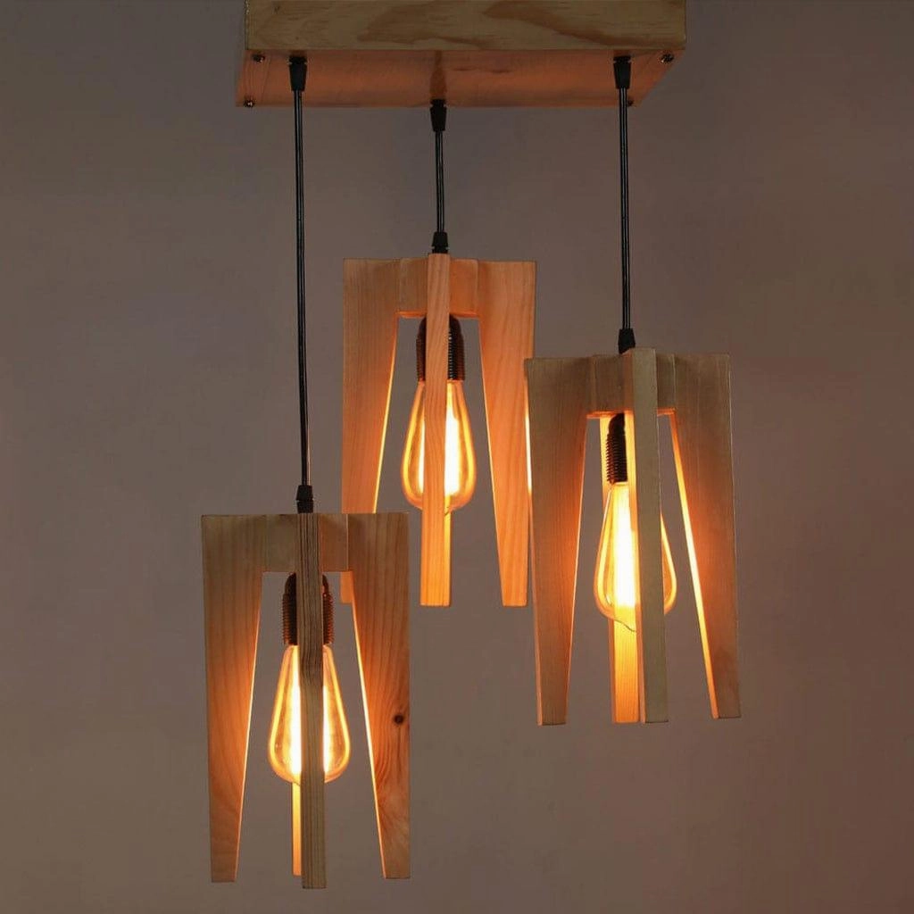 Jet Beige Wooden Cluster Hanging Lamp (BULB NOT INCLUDED)