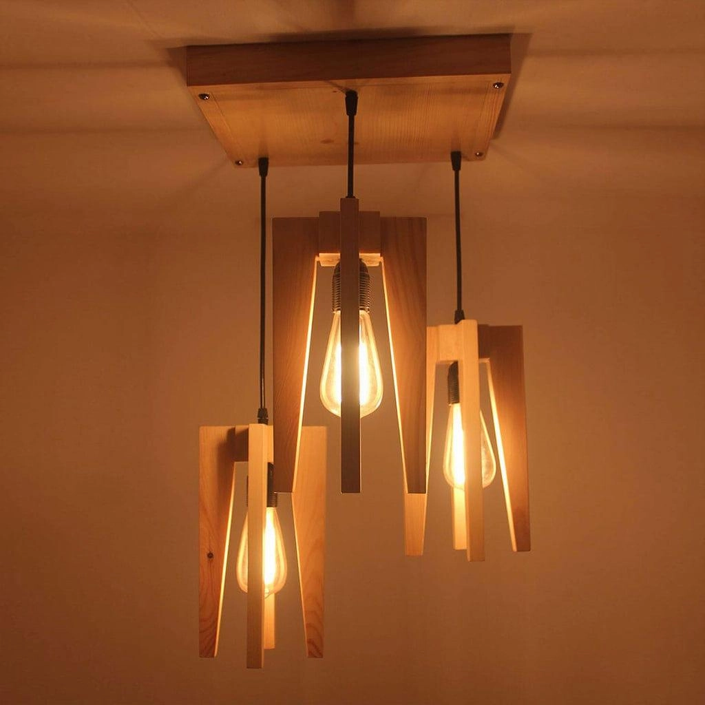 Jet Beige Wooden Cluster Hanging Lamp (BULB NOT INCLUDED)