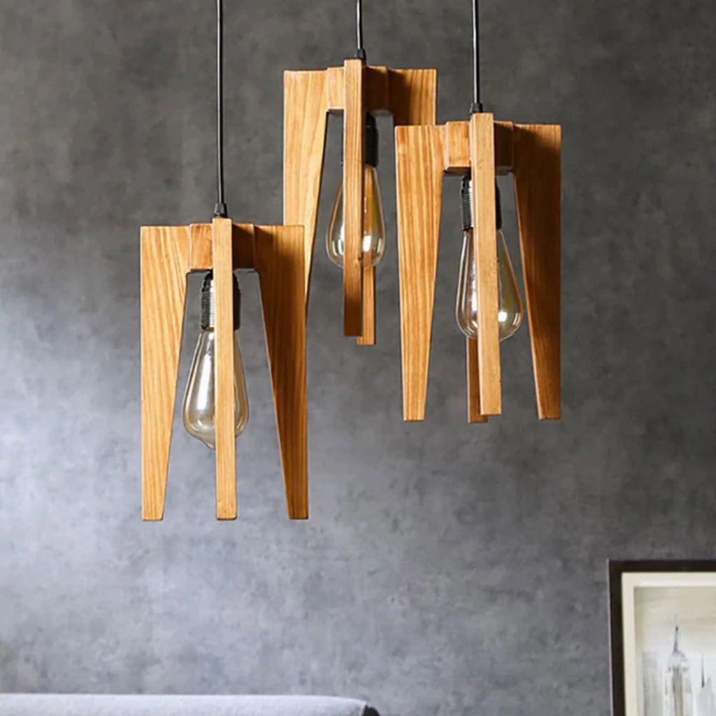 Jet Brown Wooden Cluster Hanging Lamp (BULB NOT INCLUDED)