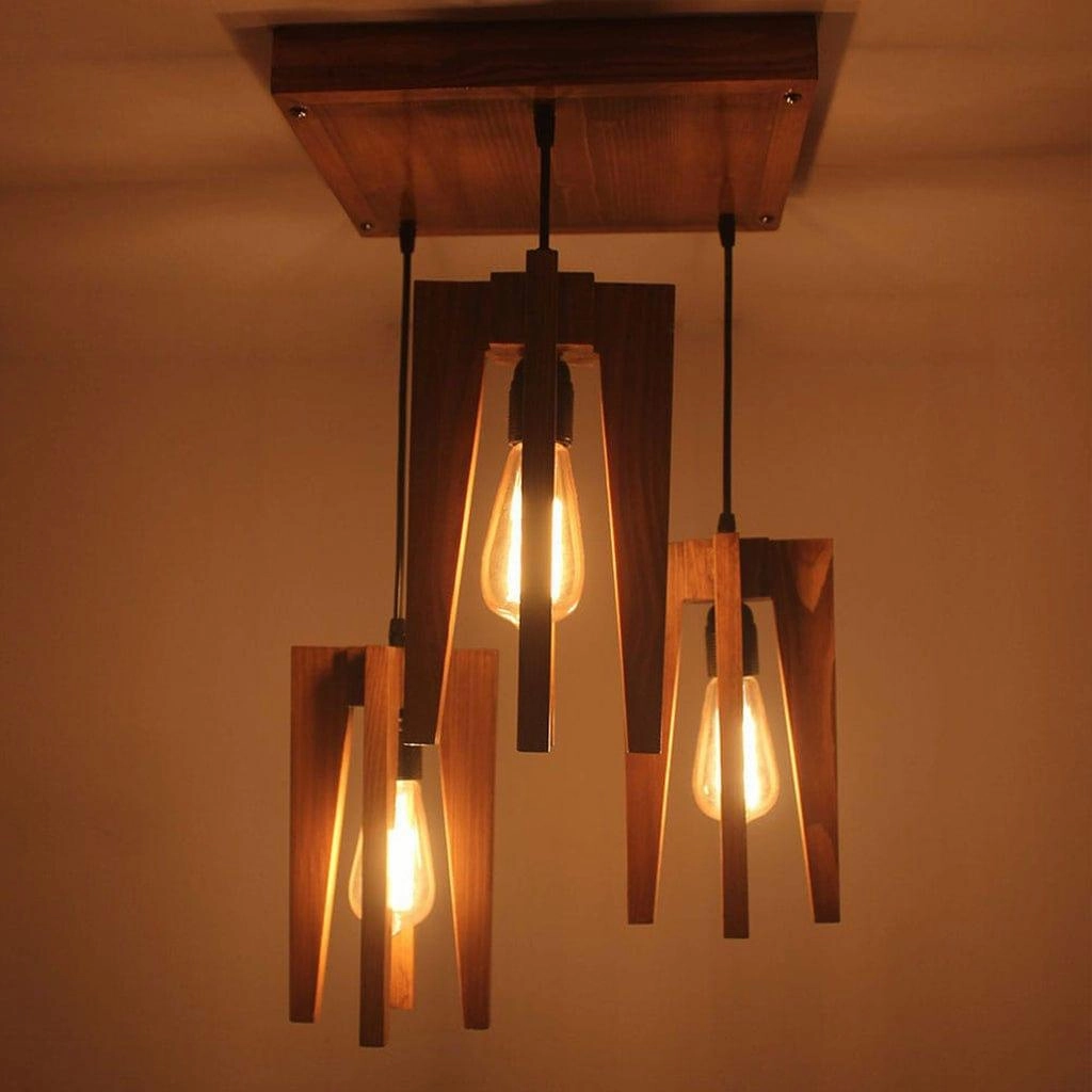 Jet Brown Wooden Cluster Hanging Lamp (BULB NOT INCLUDED)