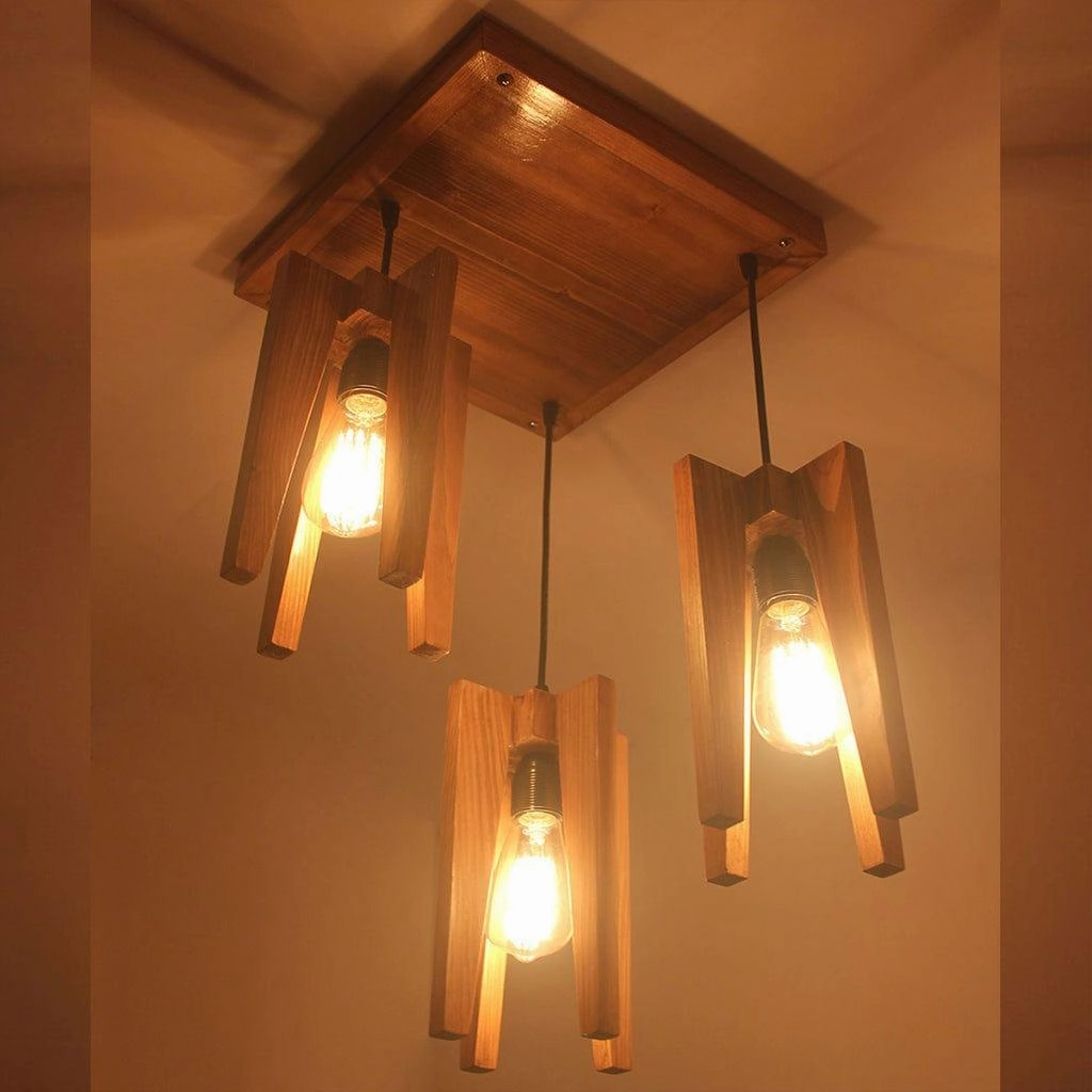 Jet Brown Wooden Cluster Hanging Lamp (BULB NOT INCLUDED)