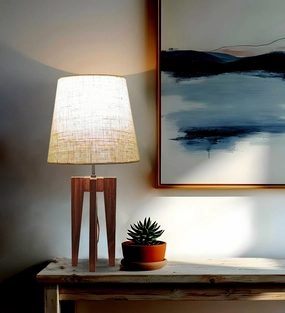 Jet Brown Wooden Table Lamp with White Fabric Lampshade (BULB NOT INCLUDED) Louis Poulsen chandelier