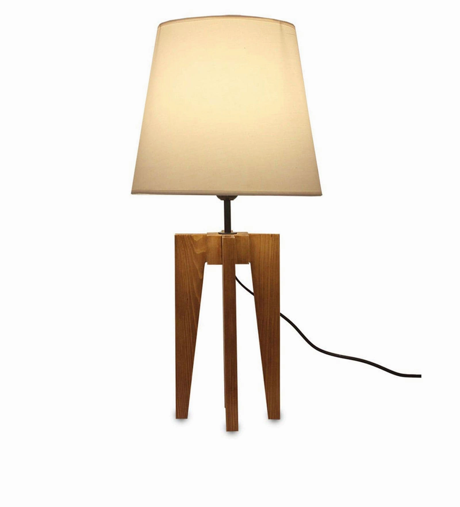 Jet Brown Wooden Table Lamp with Yellow Printed Fabric Lampshade (BULB NOT INCLUDED)