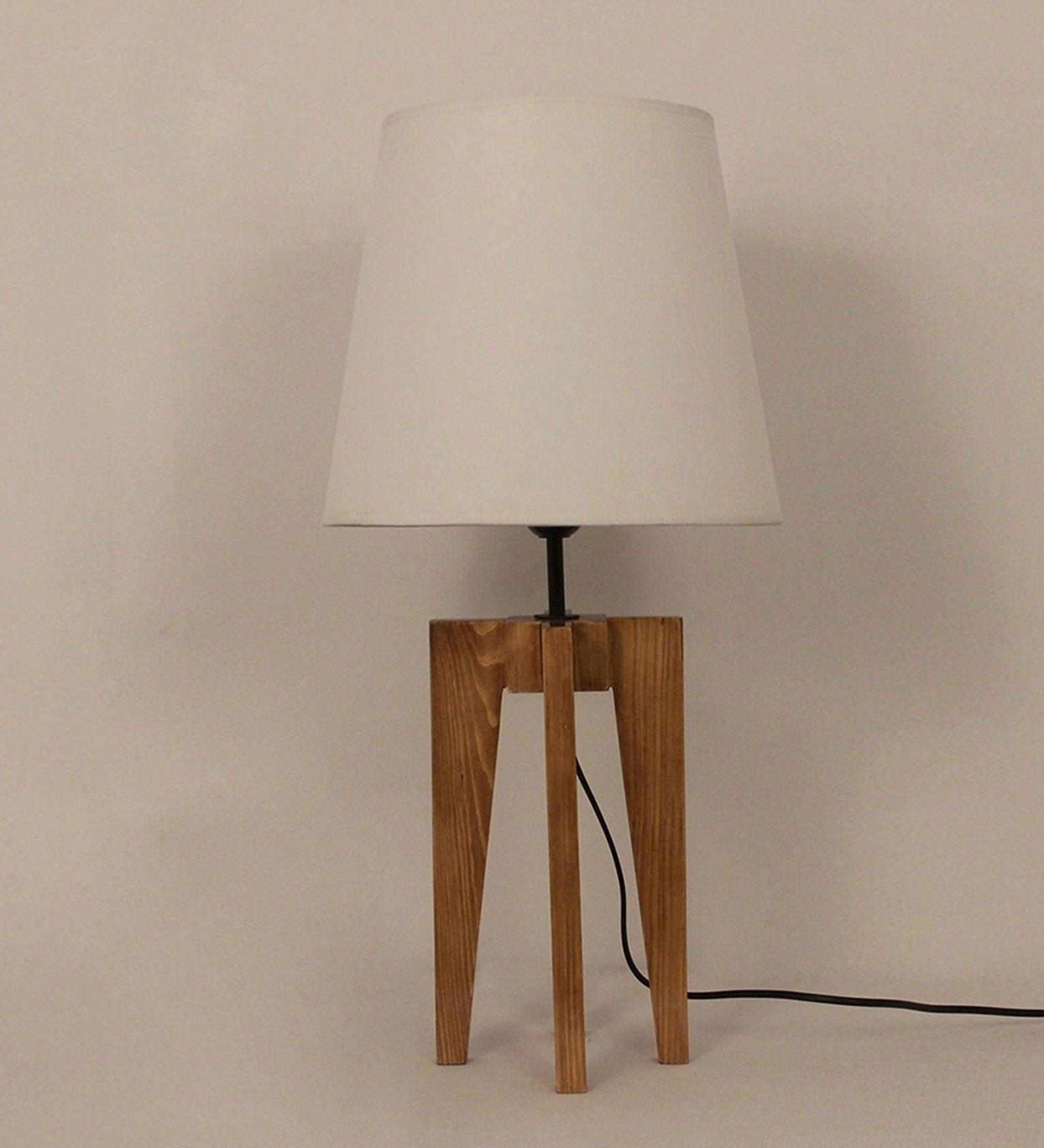 Jet Brown Wooden Table Lamp with Yellow Printed Fabric Lampshade (BULB NOT INCLUDED)