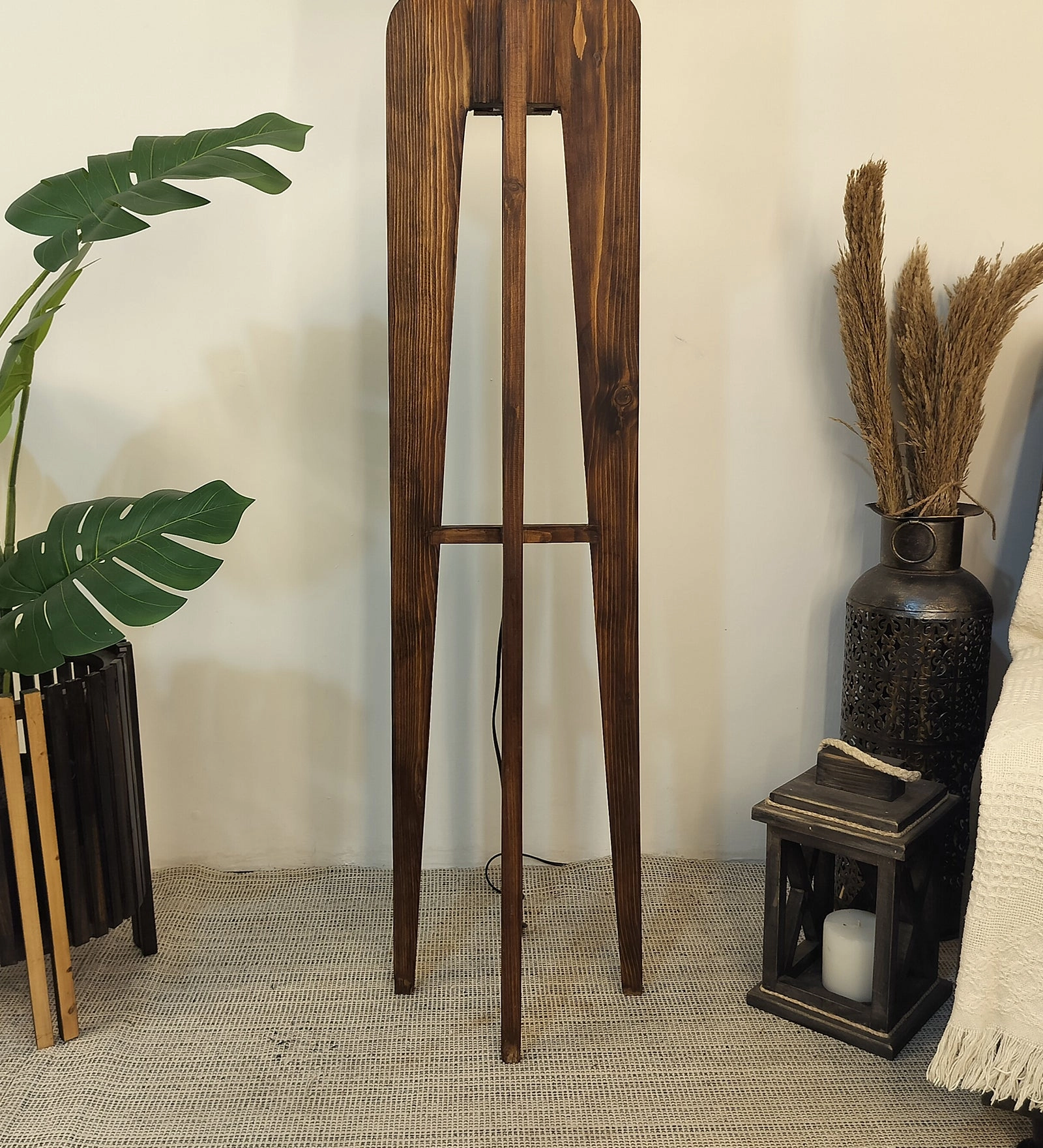 Jet Wooden Floor Lamp with Premium Beige Fabric Lampshade (BULB NOT INCLUDED)