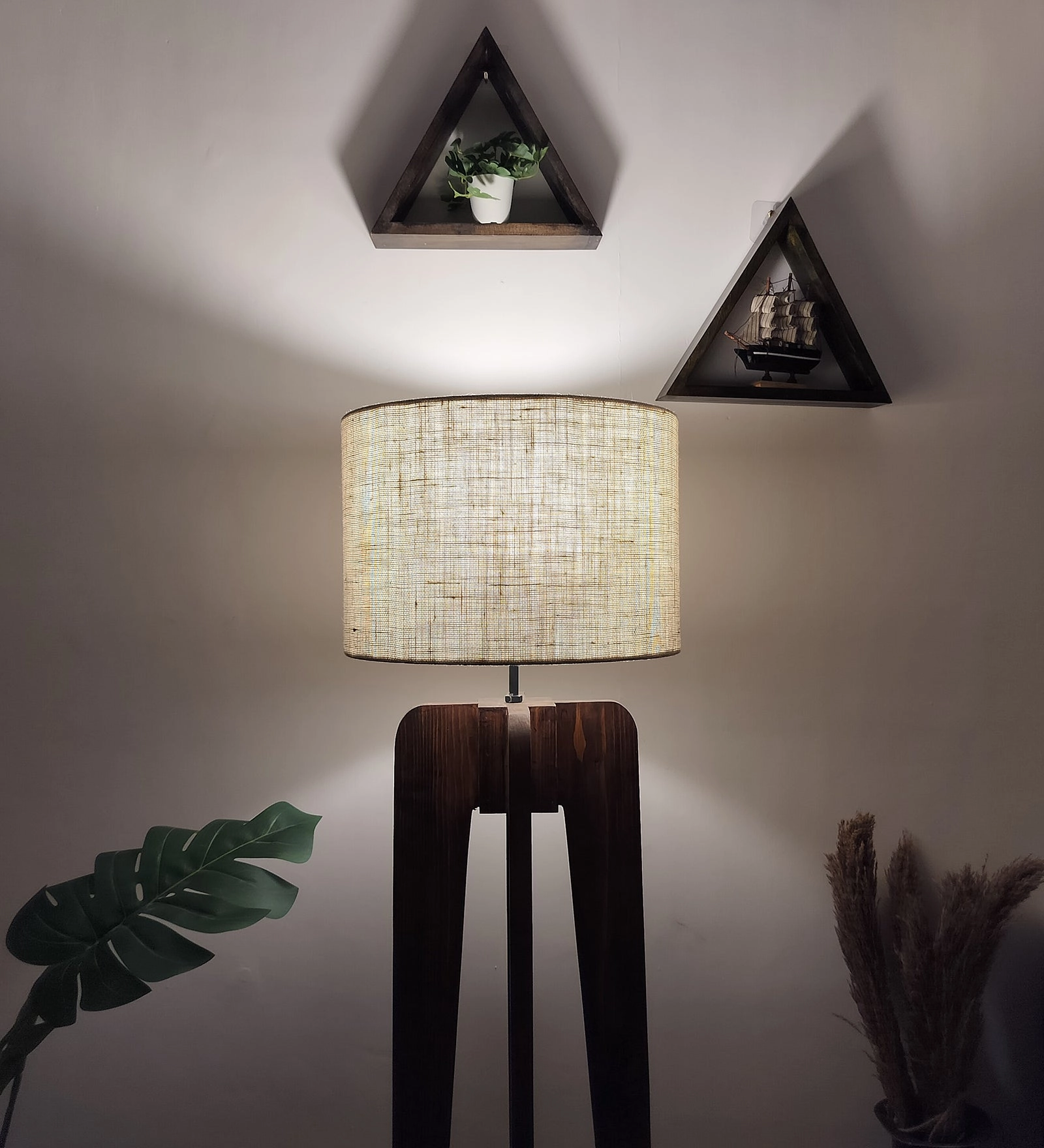 Jet Wooden Floor Lamp with Premium Beige Fabric Lampshade (BULB NOT INCLUDED)