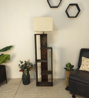 Jordan Wooden Floor Lamp with Brown Base and Jute Fabric Lampshade garden LED light