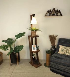 Julia Wooden Floor Lamp with Brown Base and Jute Fabric Lampshade (BULB NOT INCLUDED) garden LED light