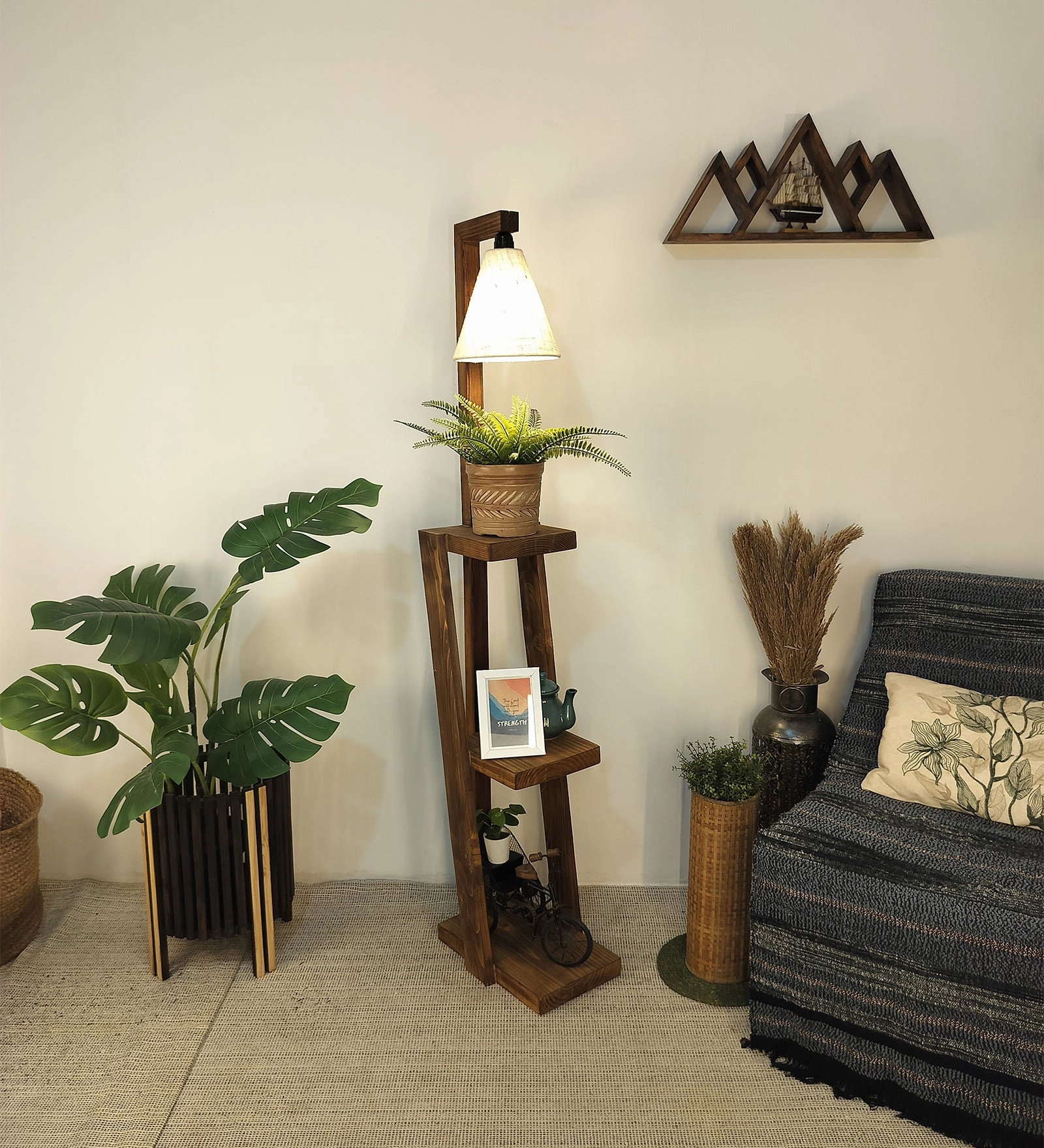 Julia Wooden Floor Lamp with Brown Base and Jute Fabric Lampshade (BULB NOT INCLUDED) garden LED light