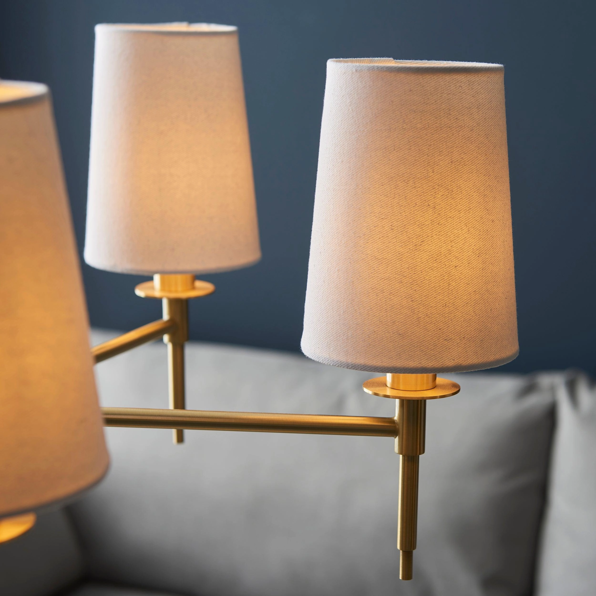 Kensington 5 Light Brass Pendant With White Tapered Shades