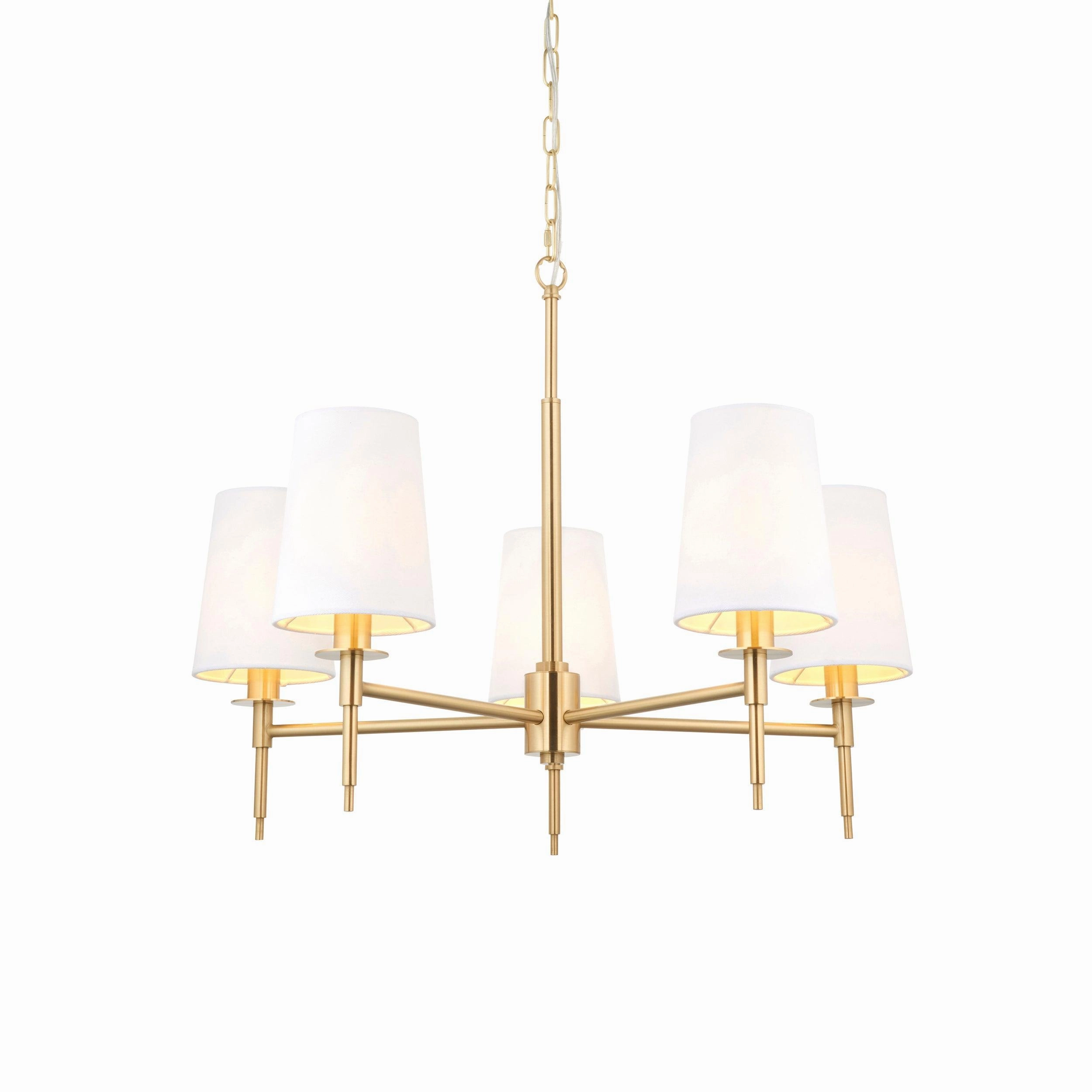 Kensington 5 Light Brass Pendant With White Tapered Shades modern ceiling lamp