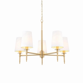 Kensington 5 Light Brass Pendant With White Tapered Shades modern ceiling lamp