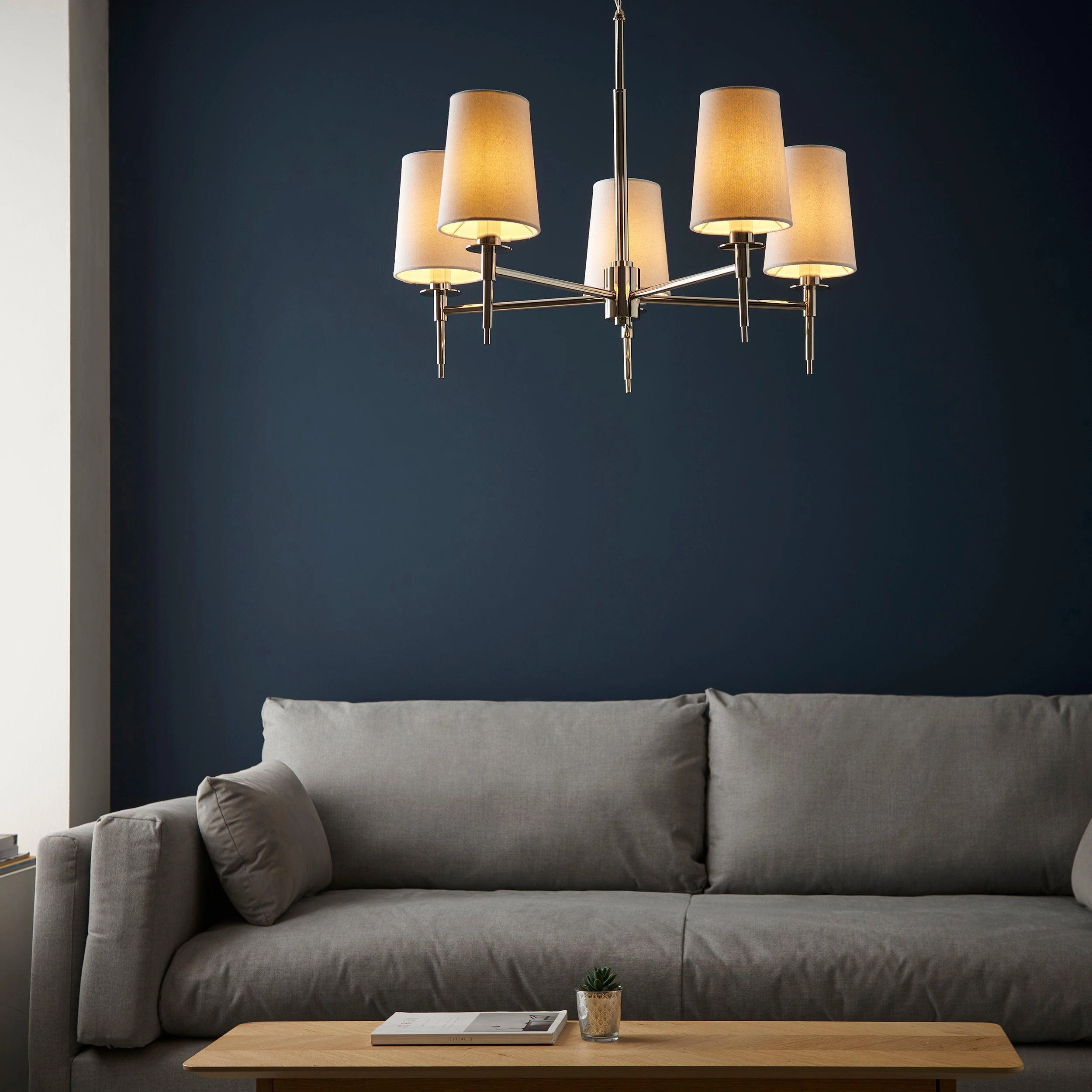 Kensington 5 Light Multi-Arm Nickel Pendant - White Shades