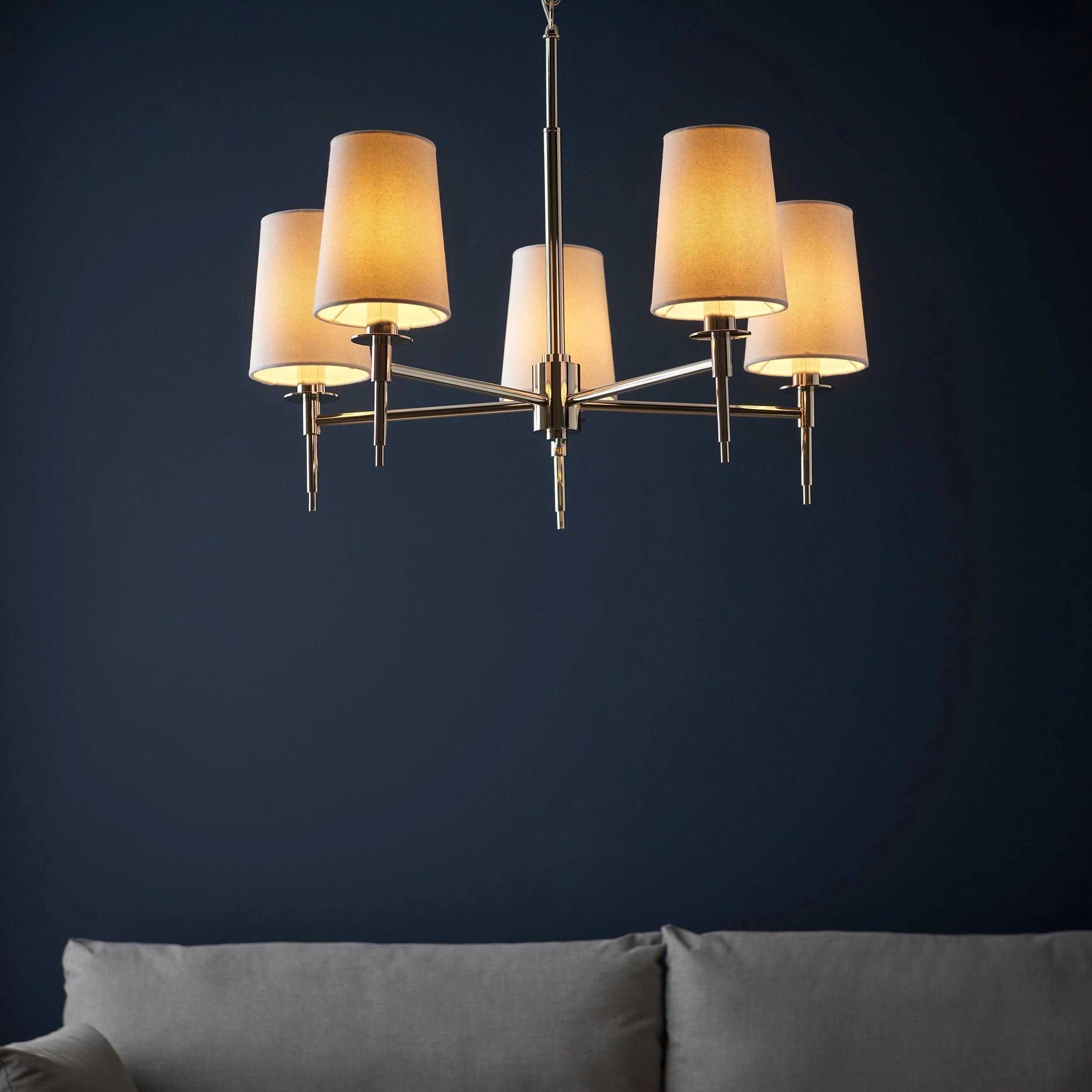 Kensington 5 Light Multi-Arm Nickel Pendant - White Shades