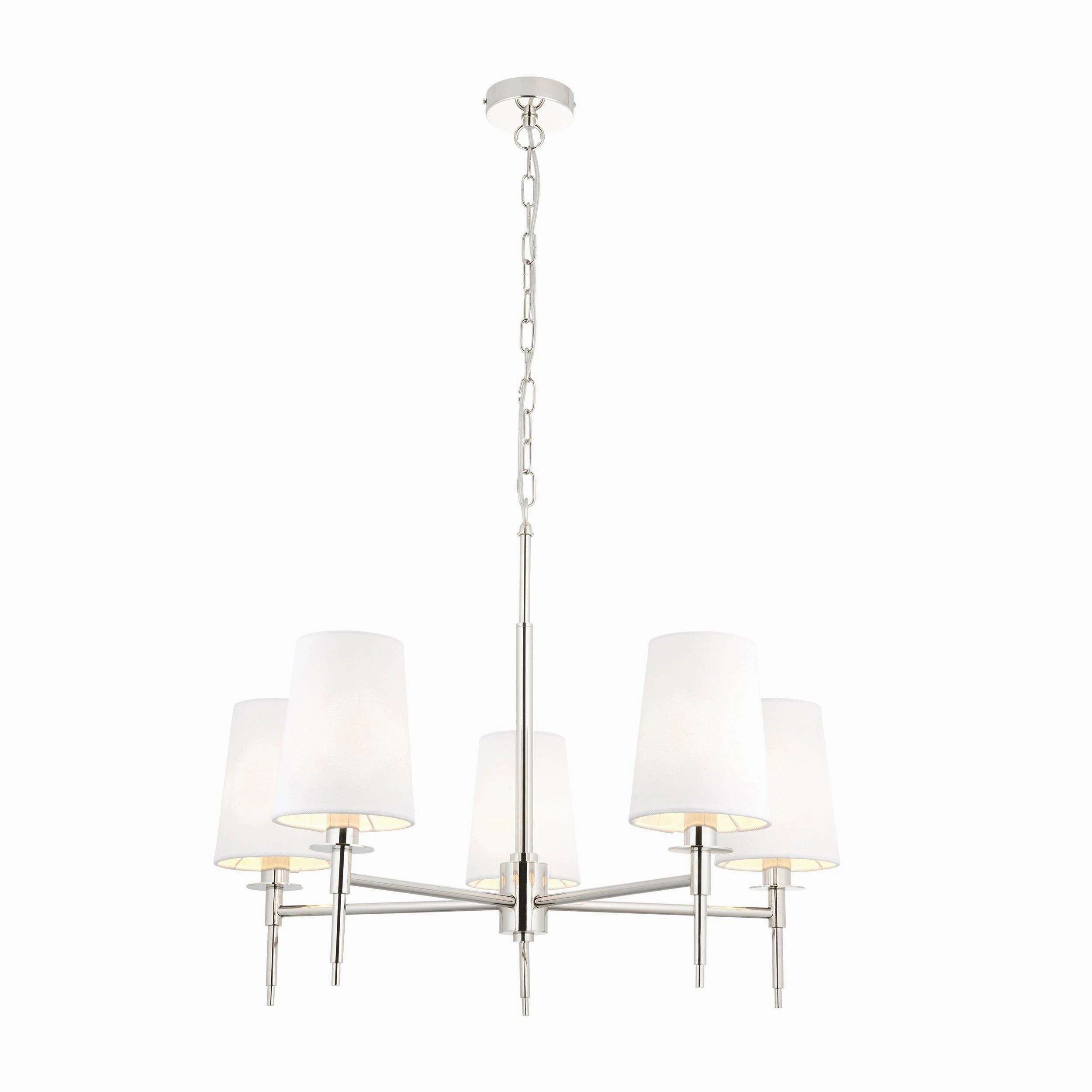 Kensington 5 Light Multi-Arm Nickel Pendant - White Shades