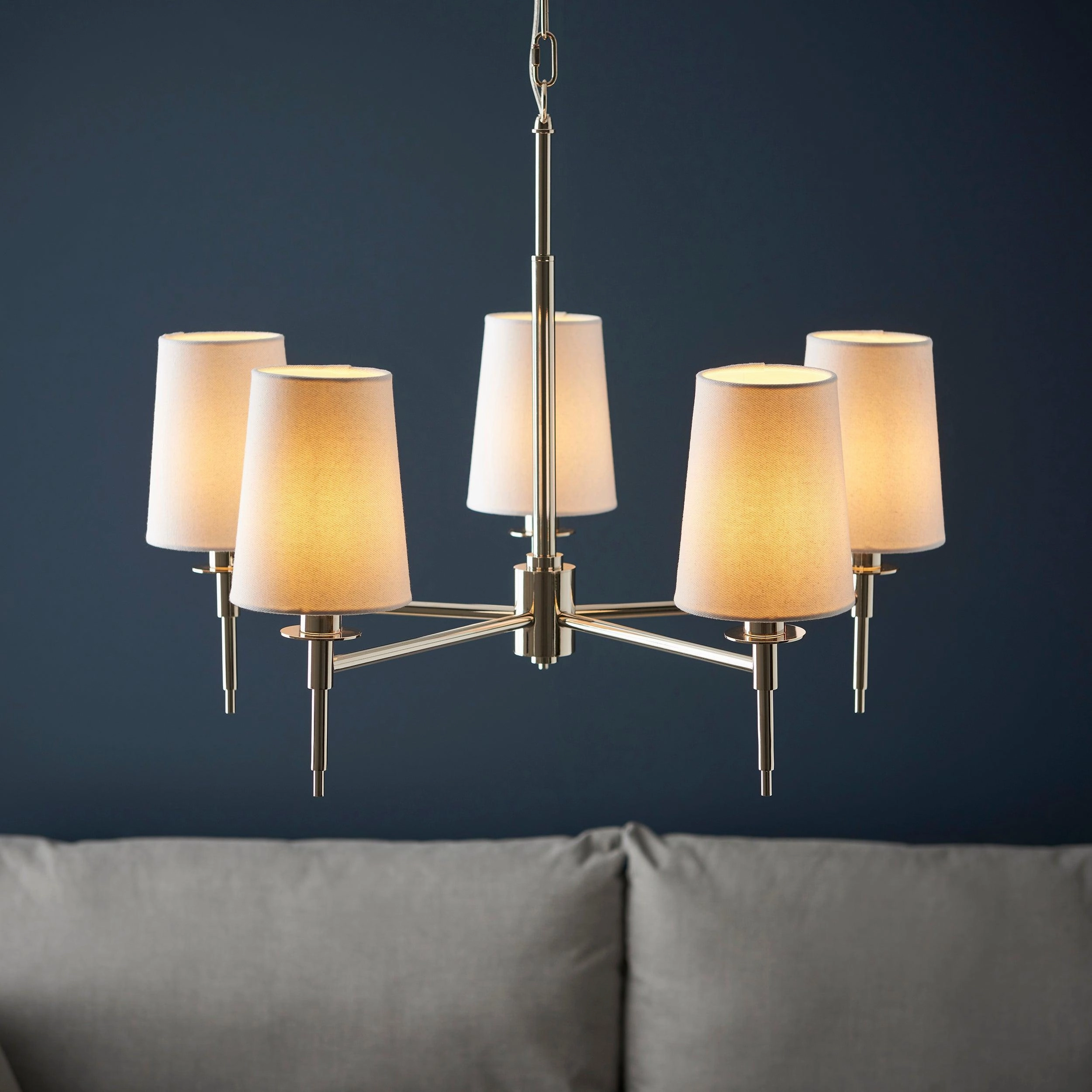 Kensington 5 Light Multi-Arm Nickel Pendant - White Shades