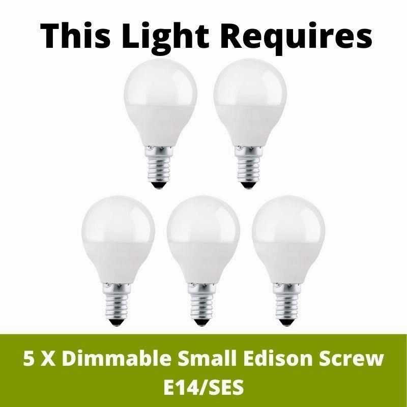 Kensington 5 Light Multi-Arm Nickel Pendant - White Shades