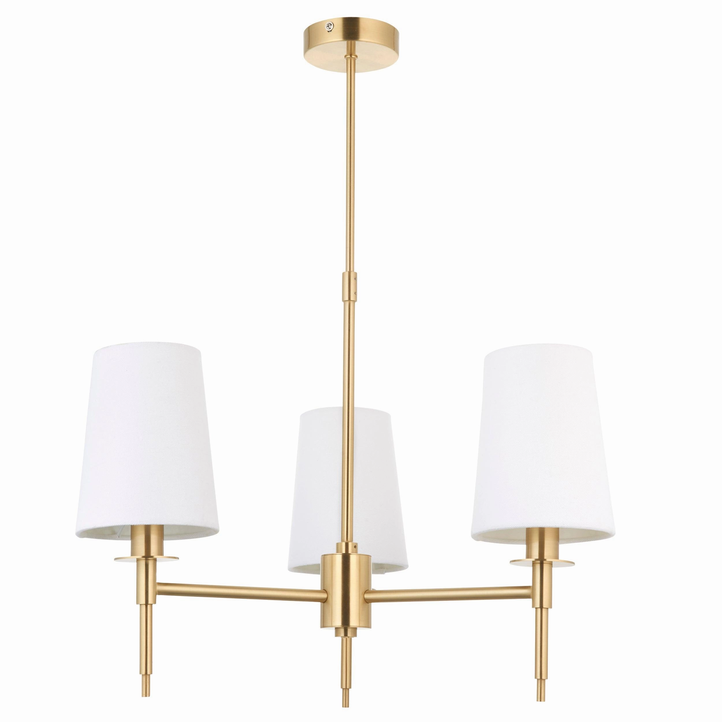 Kensington Brass 3 Light Art Deco Pendant - White Shades