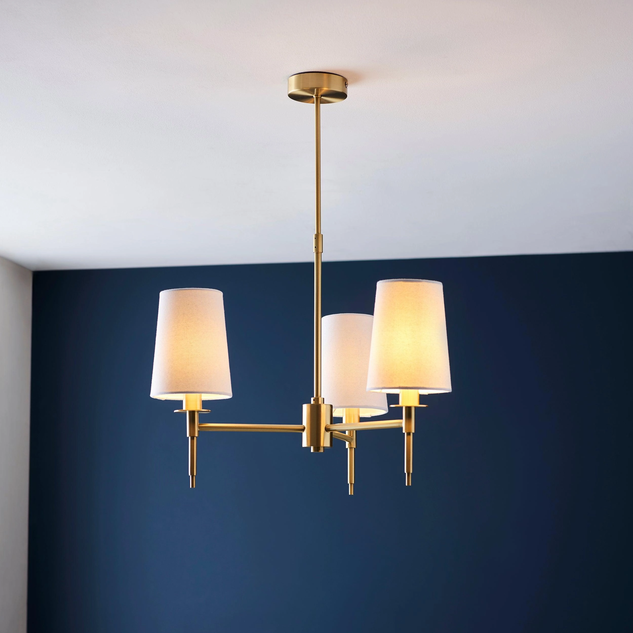 Kensington Brass 3 Light Art Deco Pendant - White Shades