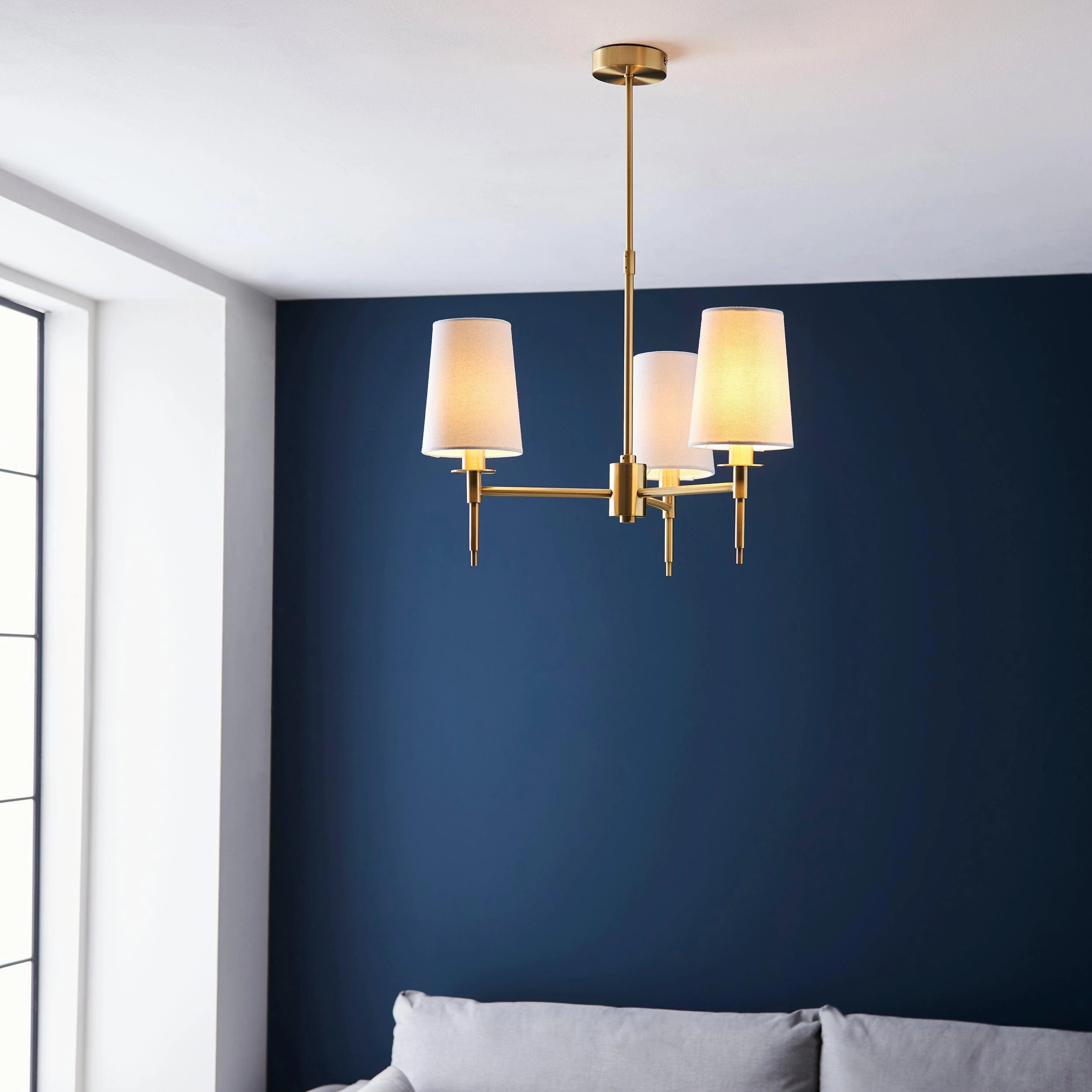 Kensington Brass 3 Light Art Deco Pendant - White Shades