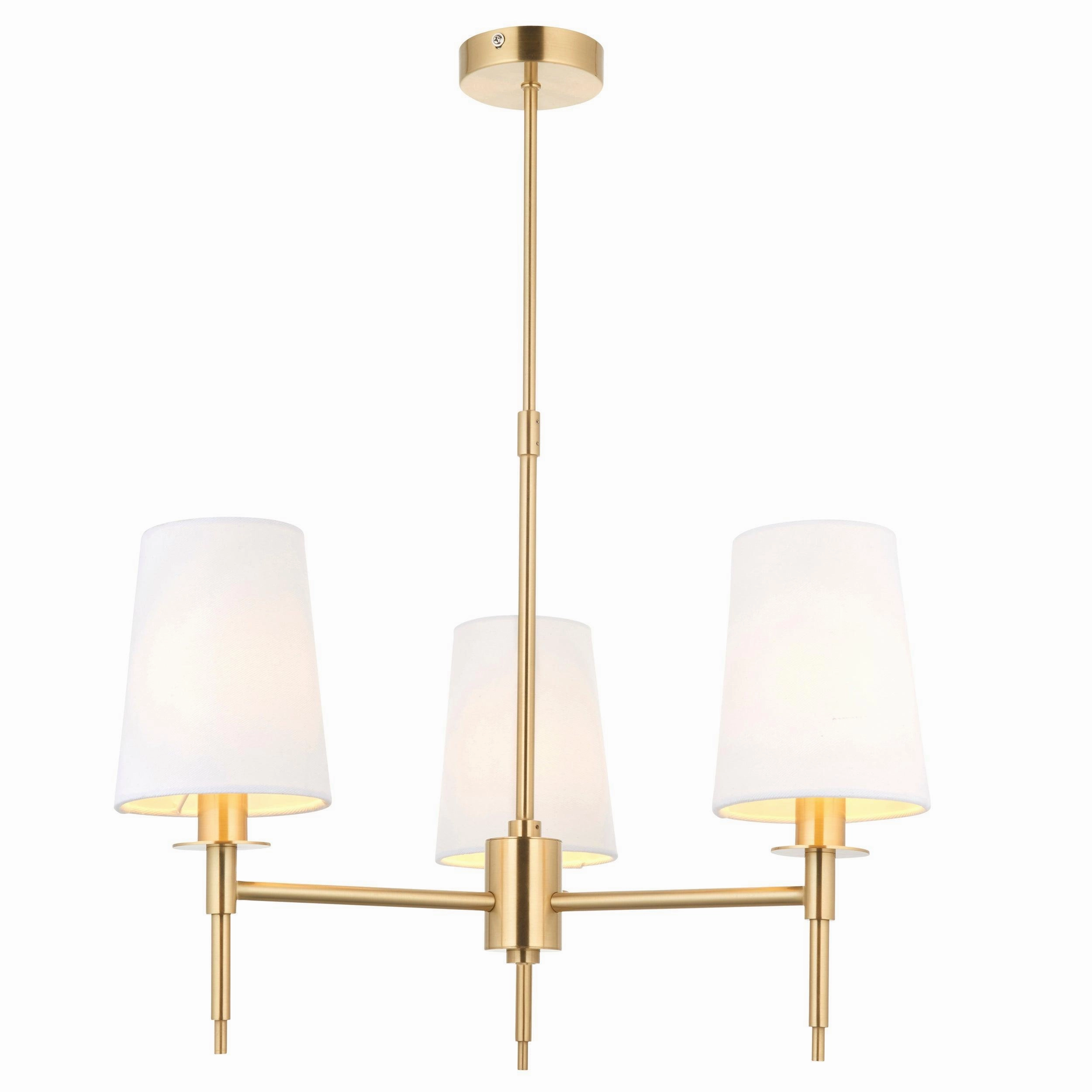 Kensington Brass 3 Light Art Deco Pendant - White Shades minimalist ceiling light