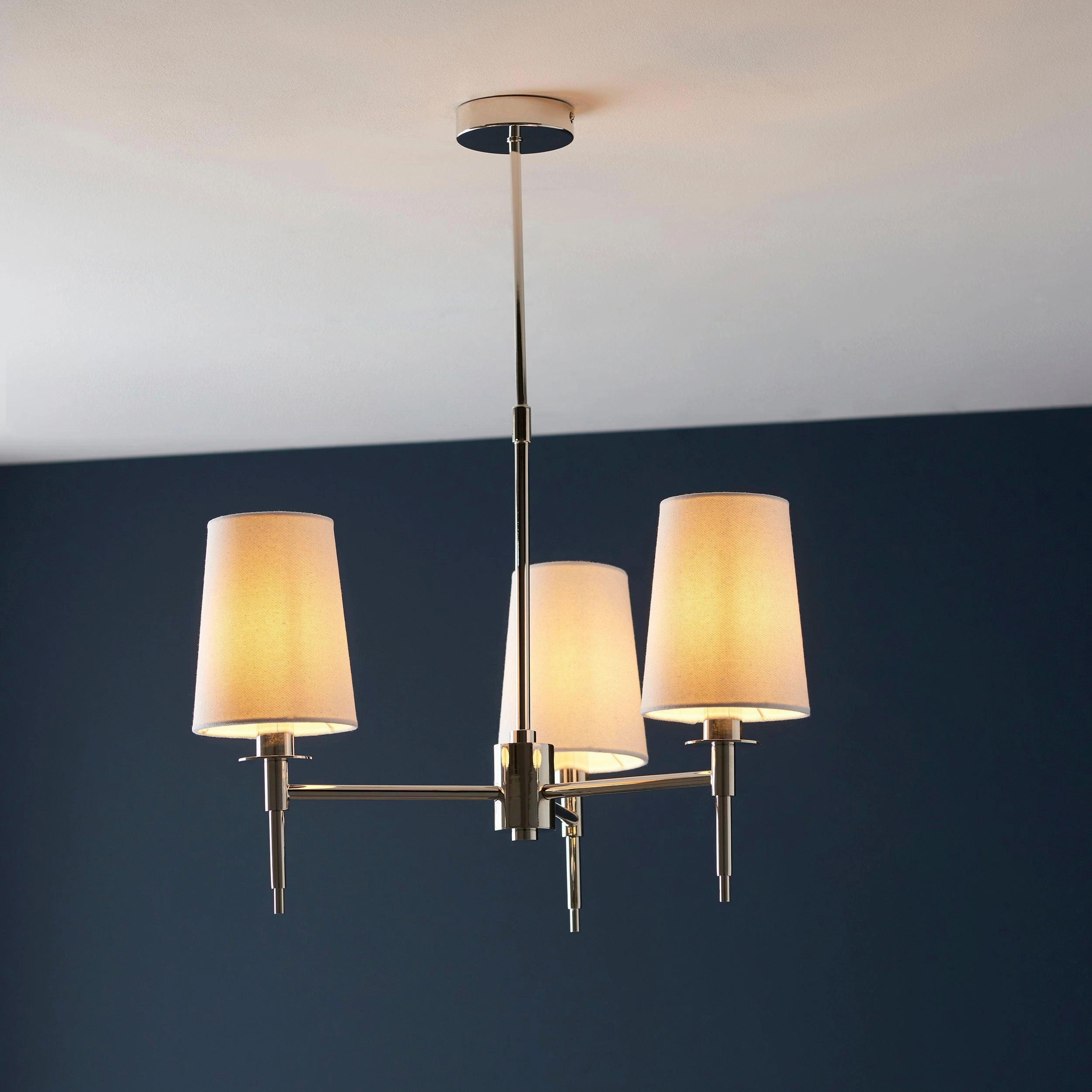 Kensington Nickel 3 Light Art Deco Pendant - White Shades