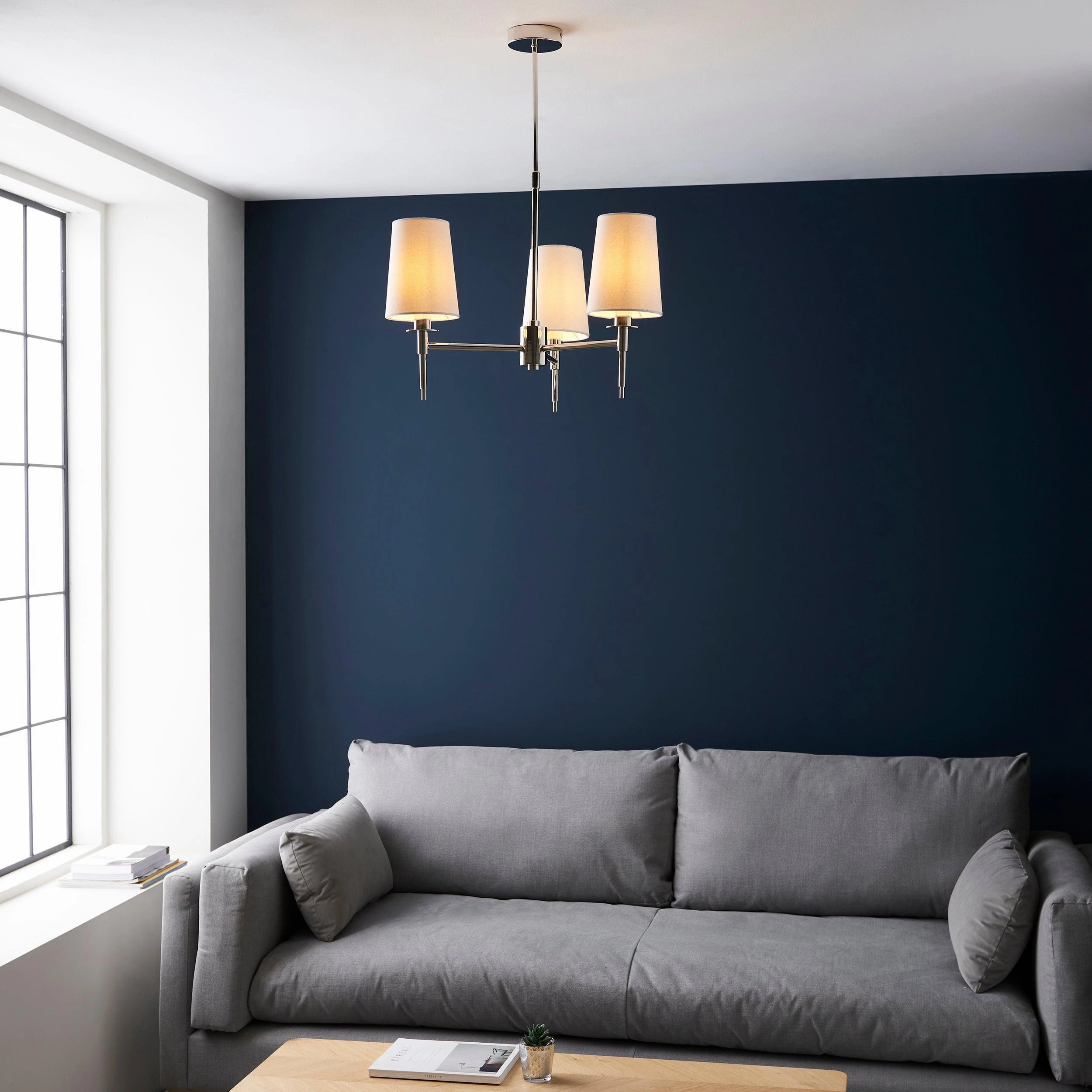 Kensington Nickel 3 Light Art Deco Pendant - White Shades