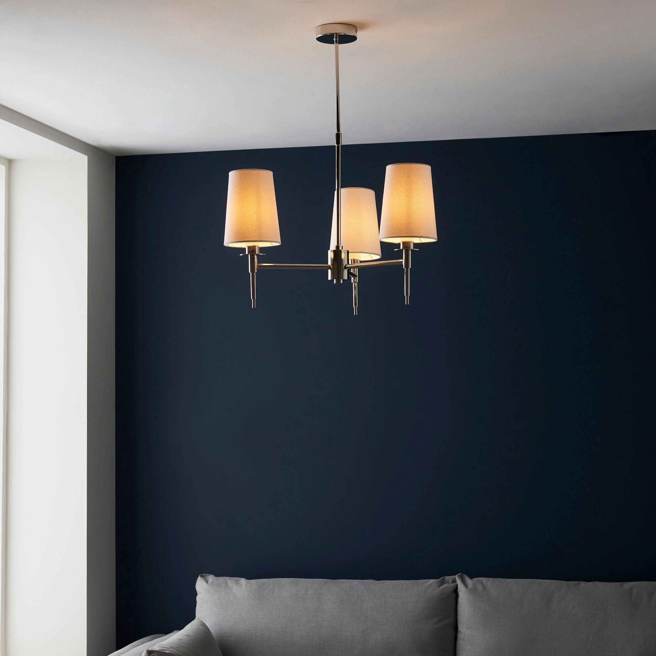 Kensington Nickel 3 Light Art Deco Pendant - White Shades