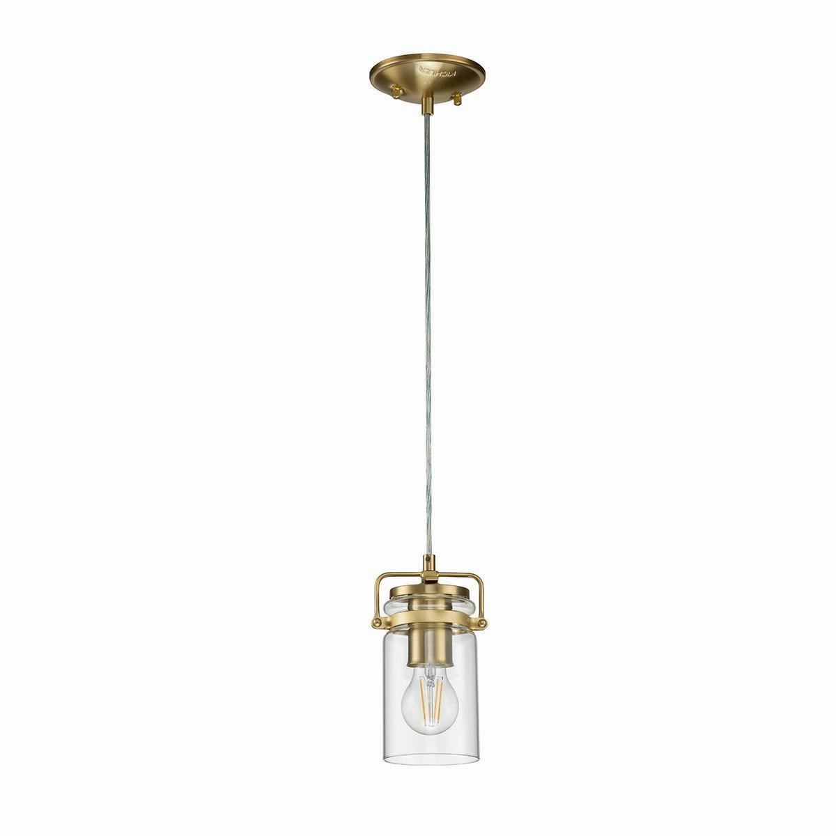 Kichler Brindley 1 Light Brass Mini Pendant - Glass Shade