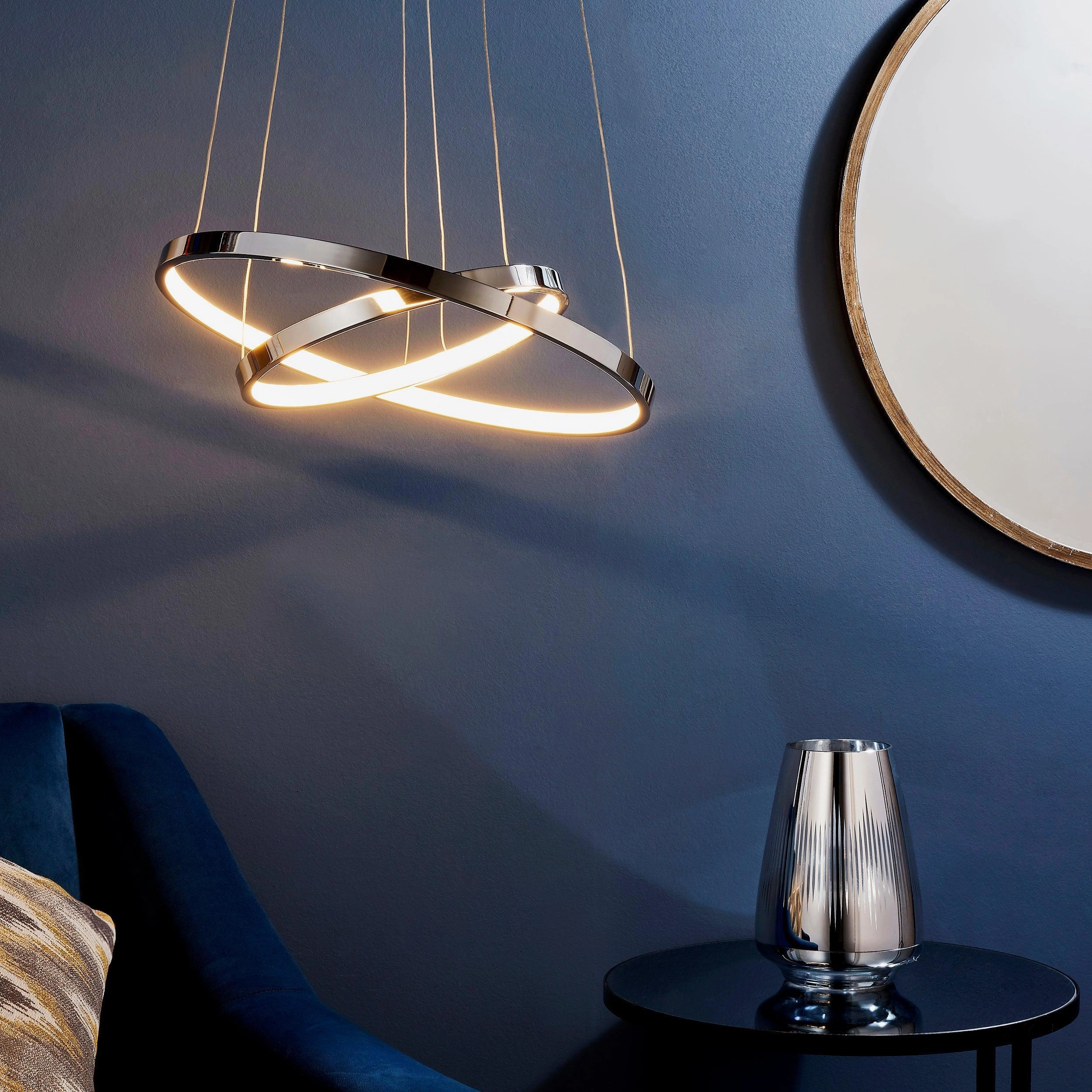 Kline 2 Ring LED Chrome & Frosted Acrylic Pendant Ceiling Light