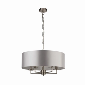 Knightsbridge 3 Light Satin Silver Pendant - Faux Silk Shade minimalist ceiling light