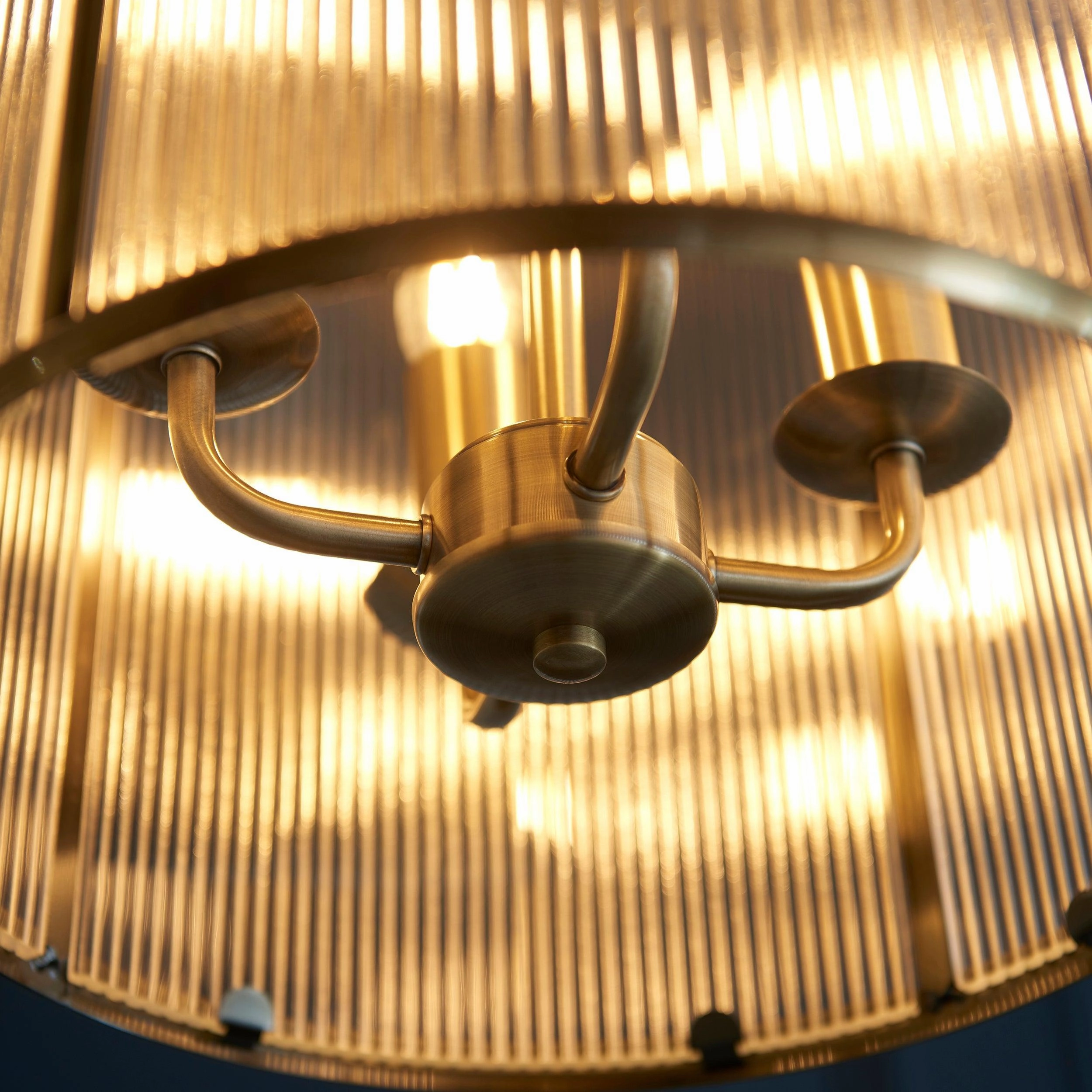 Lambeth 4 Light Brass & Ribbed Glass Ceiling Pendant