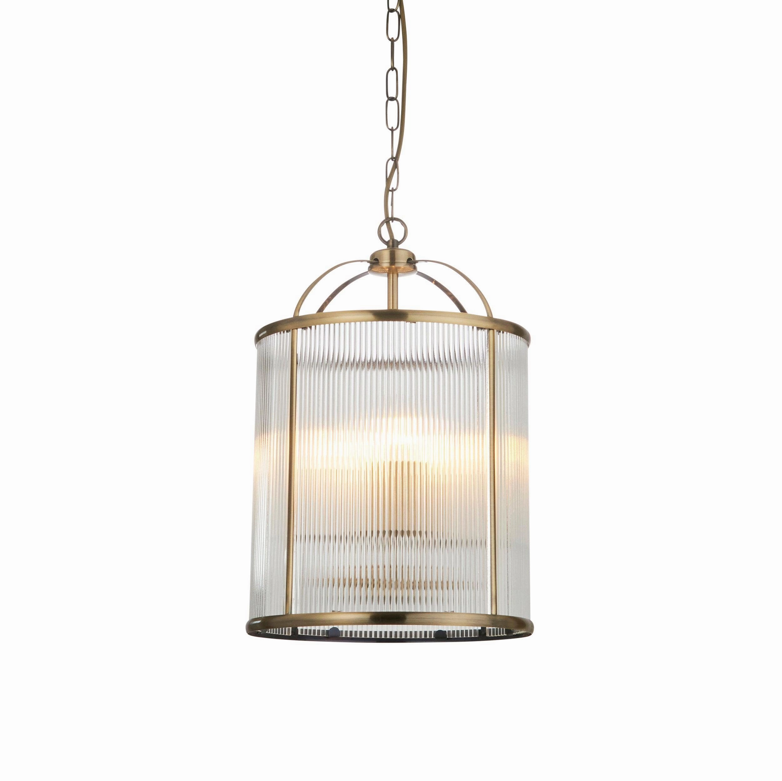 Lambeth 4 Light Brass & Ribbed Glass Ceiling Pendant