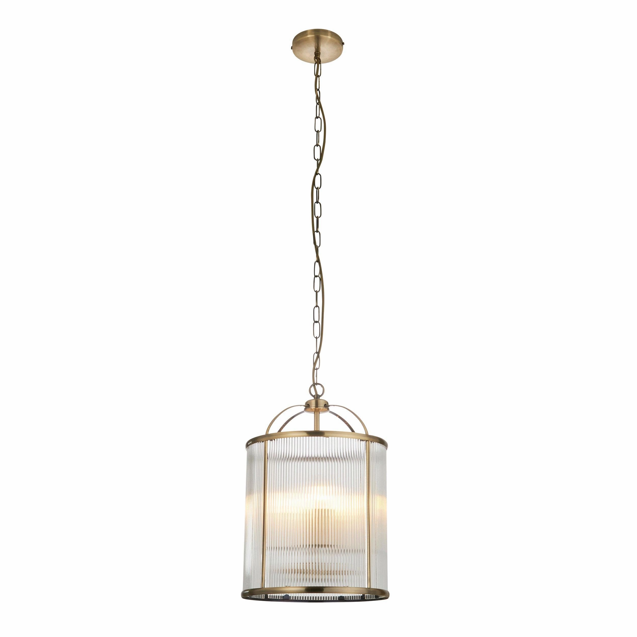 Lambeth 4 Light Brass & Ribbed Glass Ceiling Pendant