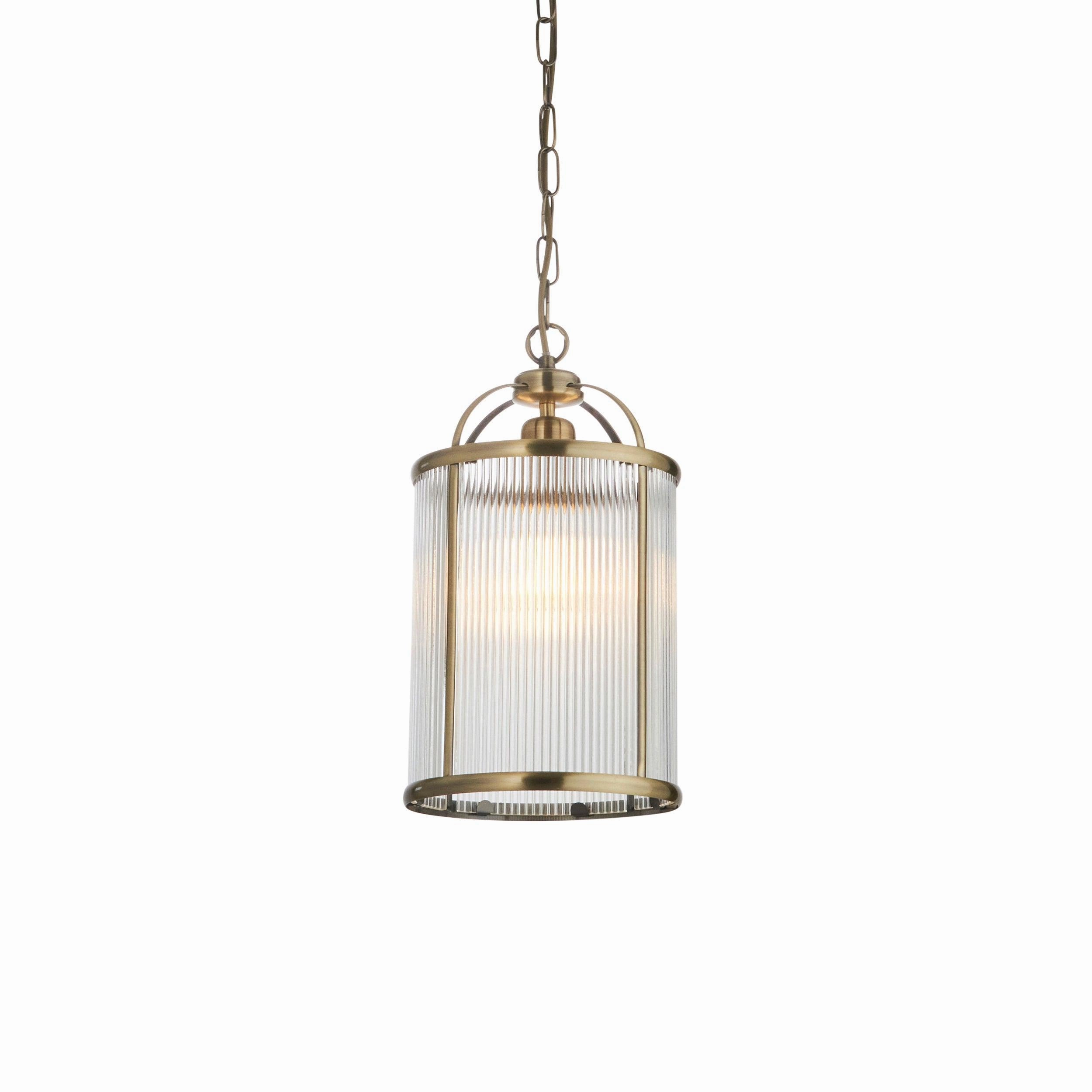 Lambeth Brass & Ribbed Glass Ceiling Pendant