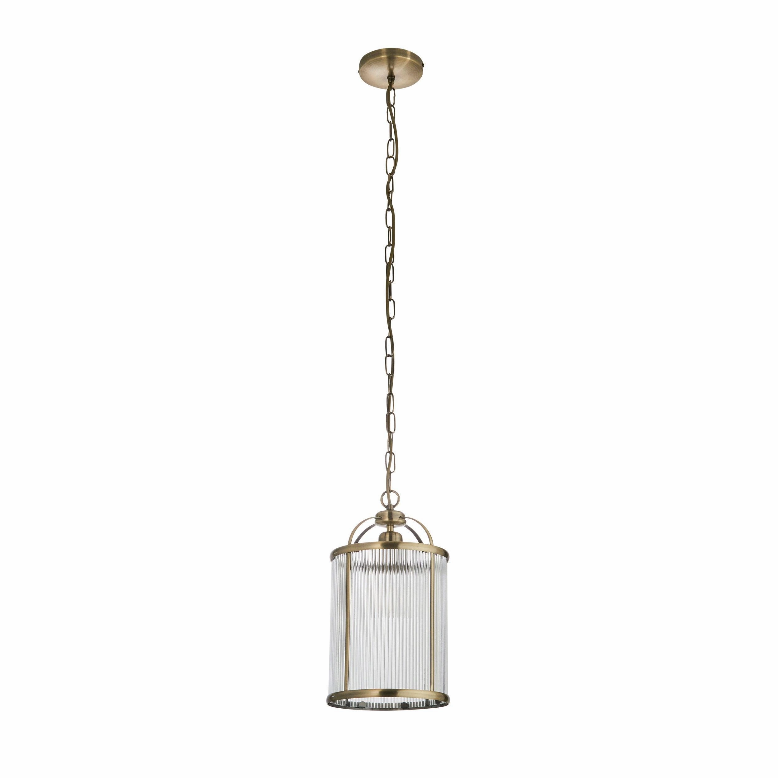 Lambeth Brass & Ribbed Glass Ceiling Pendant