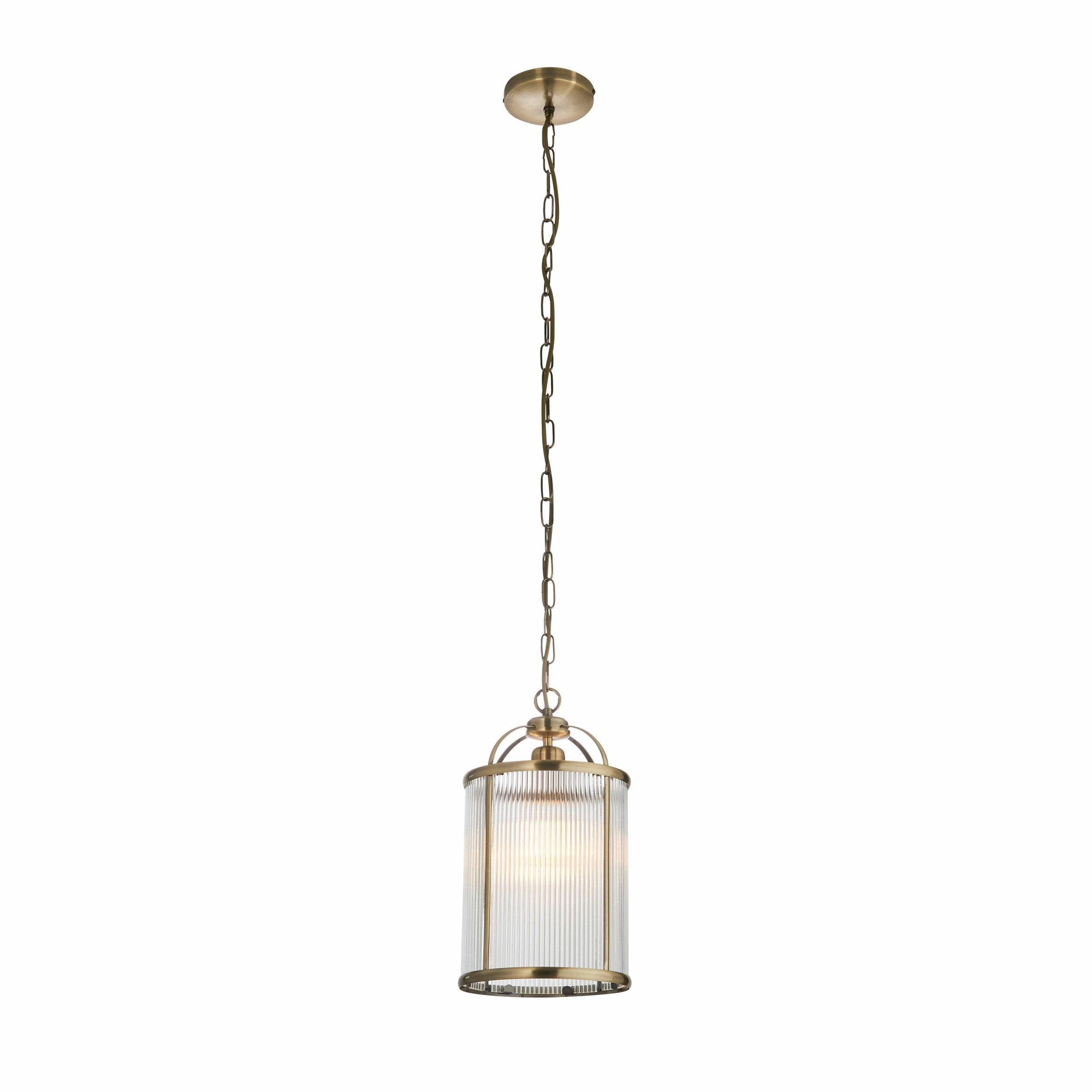 Lambeth Brass & Ribbed Glass Ceiling Pendant