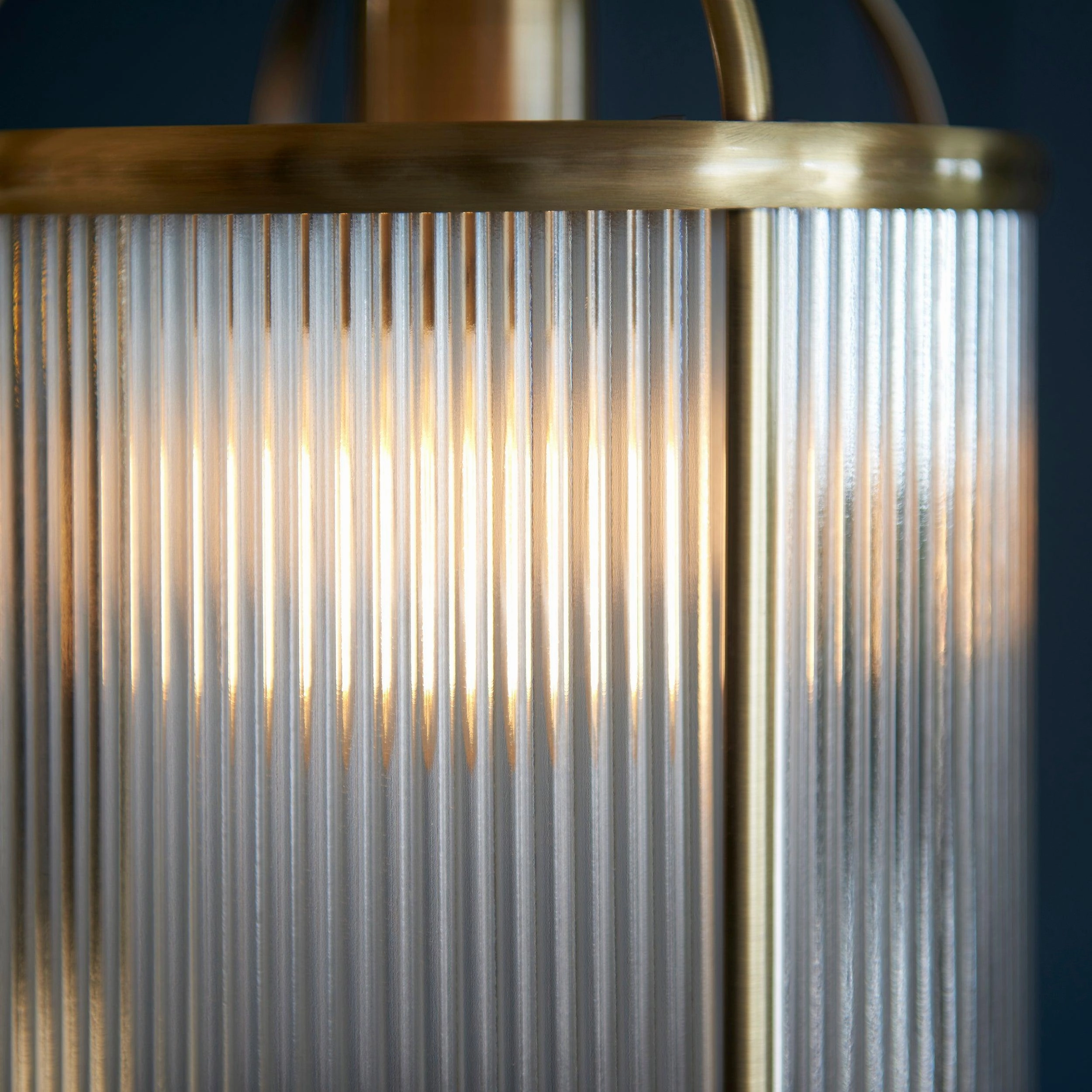 Lambeth Brass & Ribbed Glass Ceiling Pendant